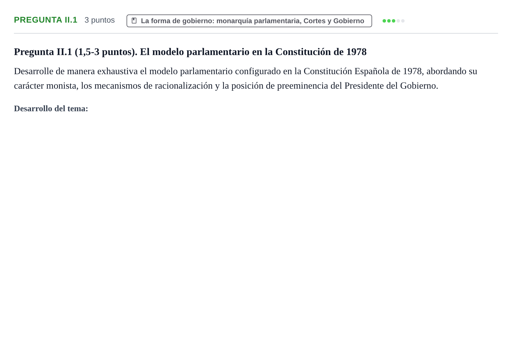Enunciado: Pregunta II.1 · Sistema constitucional español UOC 2018