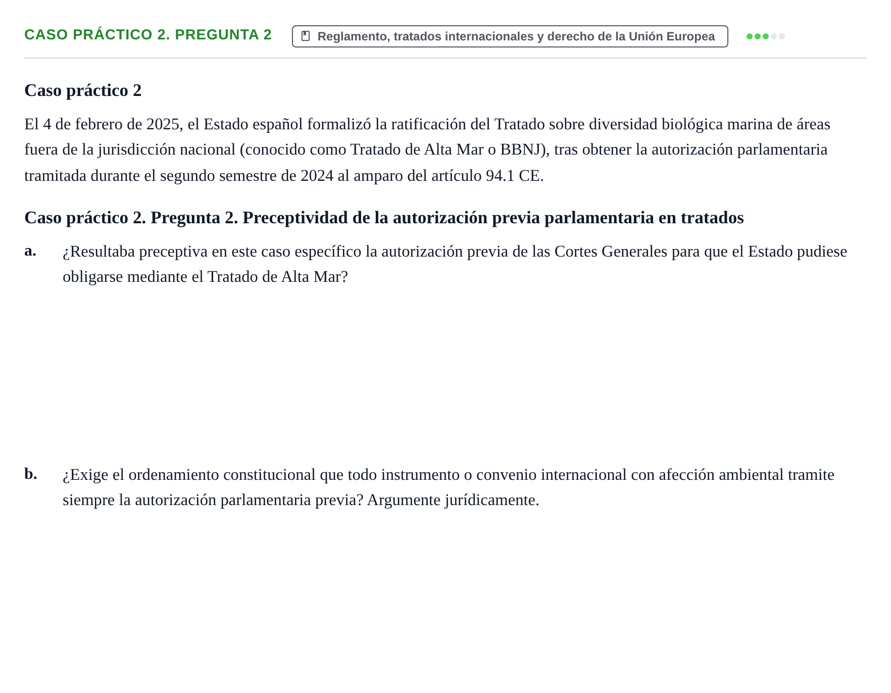 Enunciado: Ejercicio Caso práctico 2. Pregunta 2 · Sistema constitucional español UOC 2025
