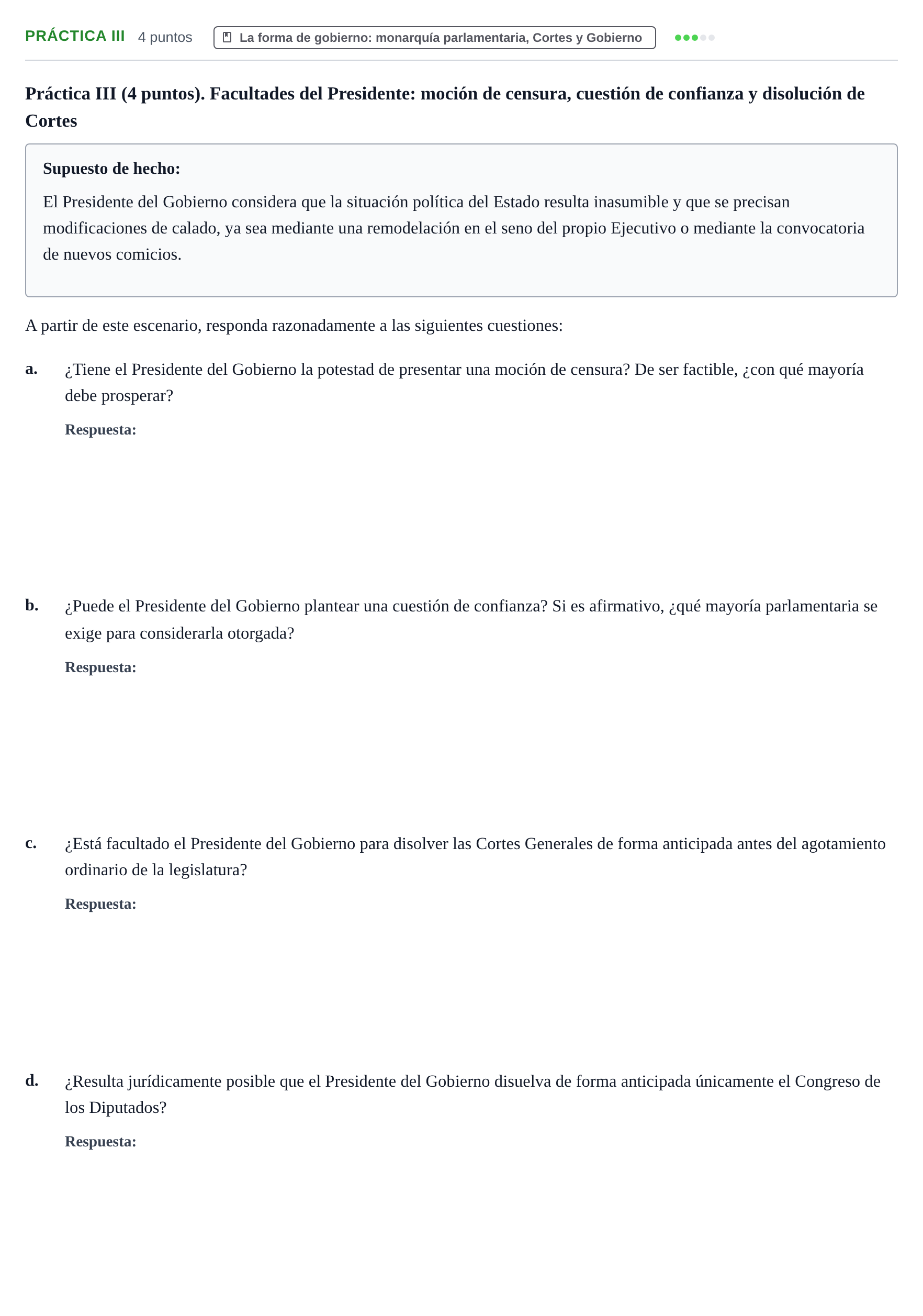 Enunciado: Ejercicio Práctica III · Sistema constitucional español UOC Examen / Prueba de Síntesis. Modelo 2