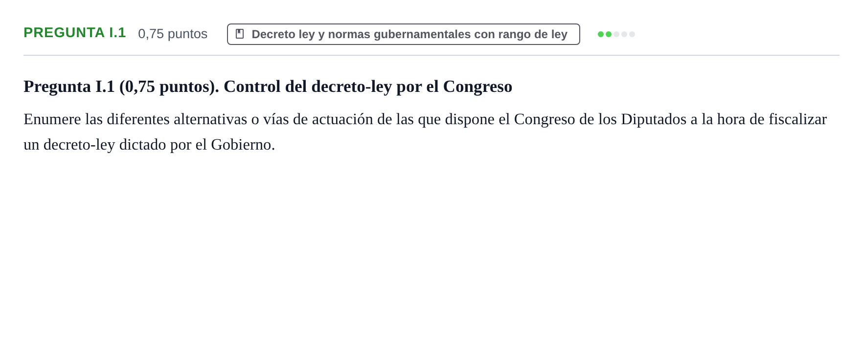 Enunciado: Pregunta I.1 · Sistema constitucional español UOC Examen / Prueba de Síntesis. Modelo 2