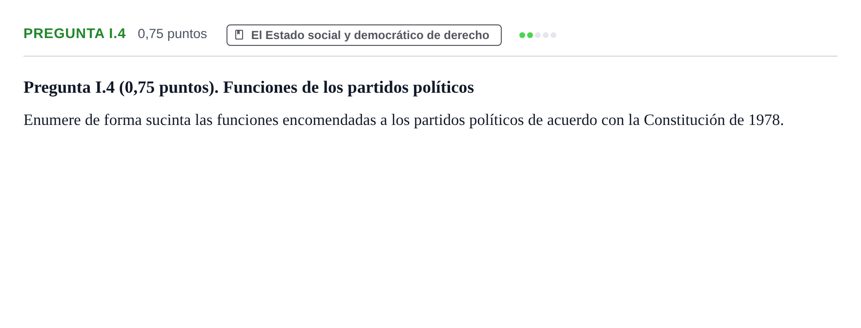 Enunciado: Pregunta I.4 · Sistema constitucional español UOC Examen / Prueba de Síntesis. Modelo 2