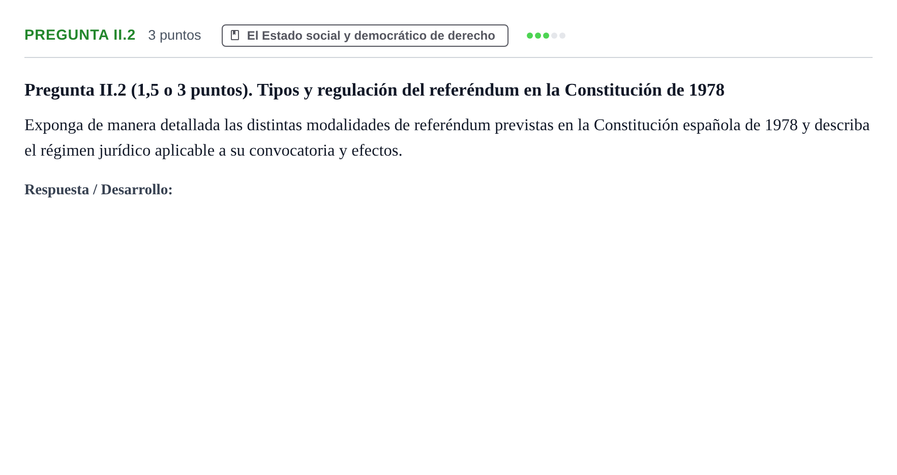 Enunciado: Pregunta II.2 · Sistema constitucional español UOC Examen / Prueba de Síntesis. Modelo 2