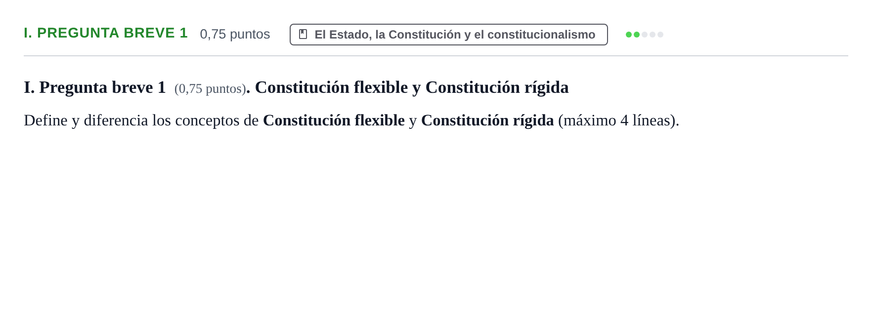 Enunciado: Ejercicio I. Pregunta breve 1 · Sistema constitucional español UOC 2018