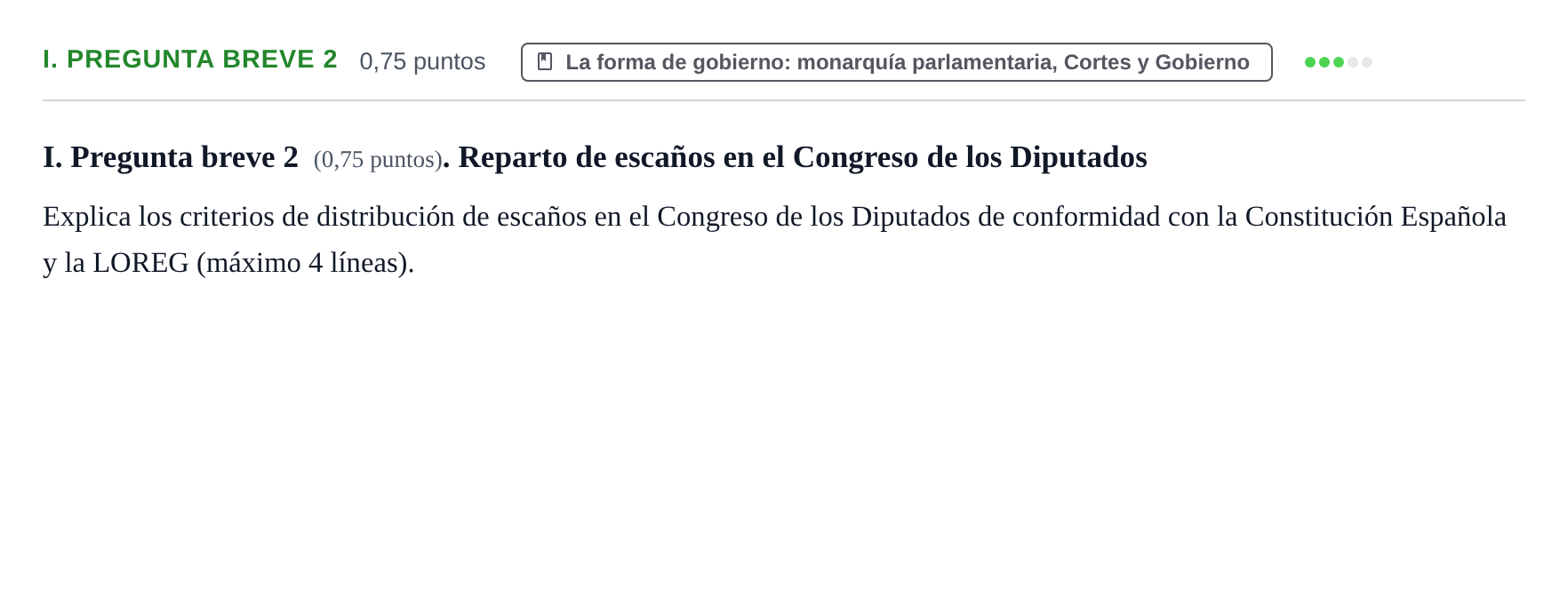 Enunciado: Ejercicio I. Pregunta breve 2 · Sistema constitucional español UOC 2018