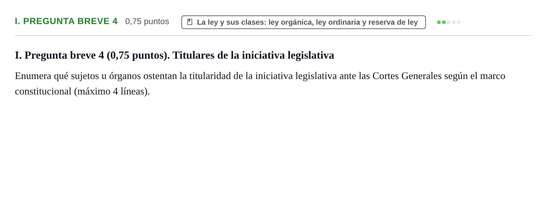 Enunciado: Ejercicio I. Pregunta breve 4 · Sistema constitucional español UOC 2018