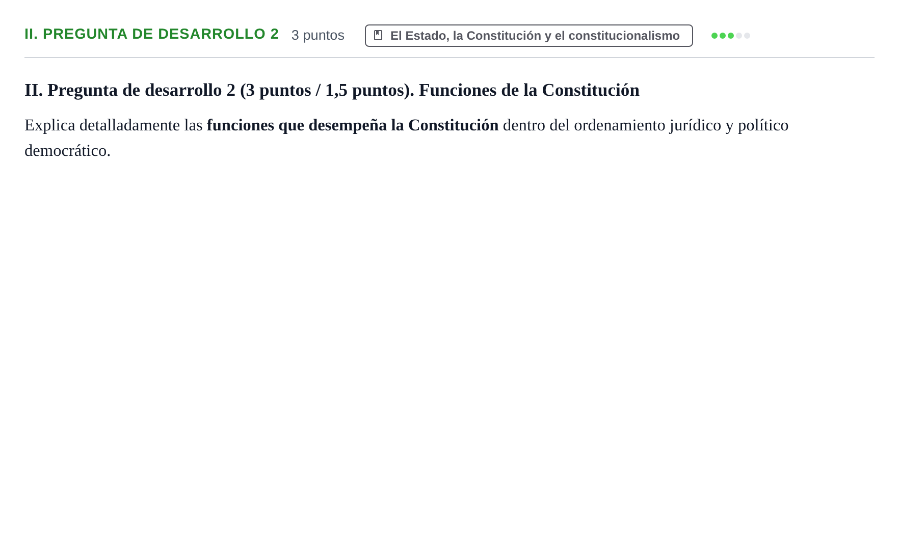 Enunciado: Ejercicio II. Pregunta de desarrollo 2 · Sistema constitucional español UOC 2018