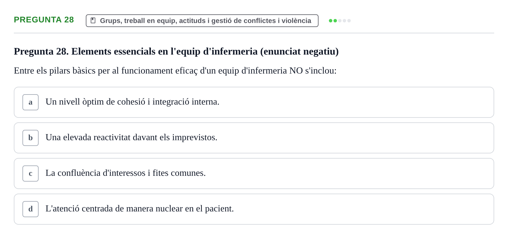Enunciado: Pregunta 28 · Ciències Psicosocials Aplicades a la Salut UB Examen de Ciències Psicosocials Aplicades a la Salut