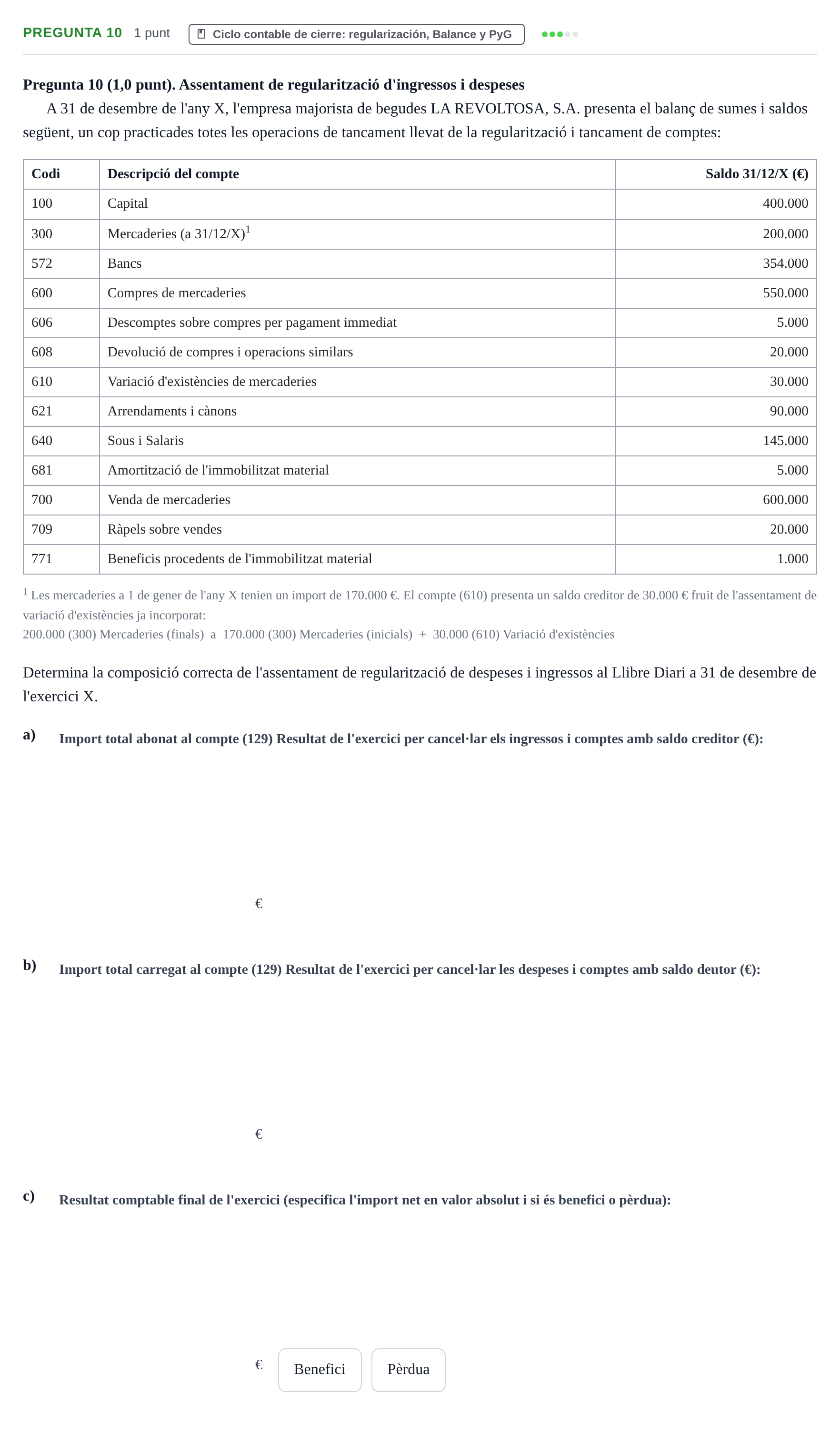 Enunciado: Pregunta 10 · Introducción a la Contabilidad UOC 2023