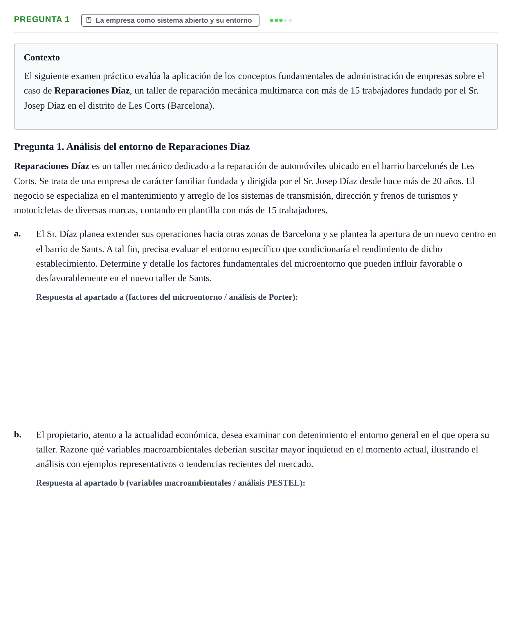 Enunciado: Pregunta 1 · Introducción a la Empresa UOC Examen Resuelto 2. Reparaciones Díaz