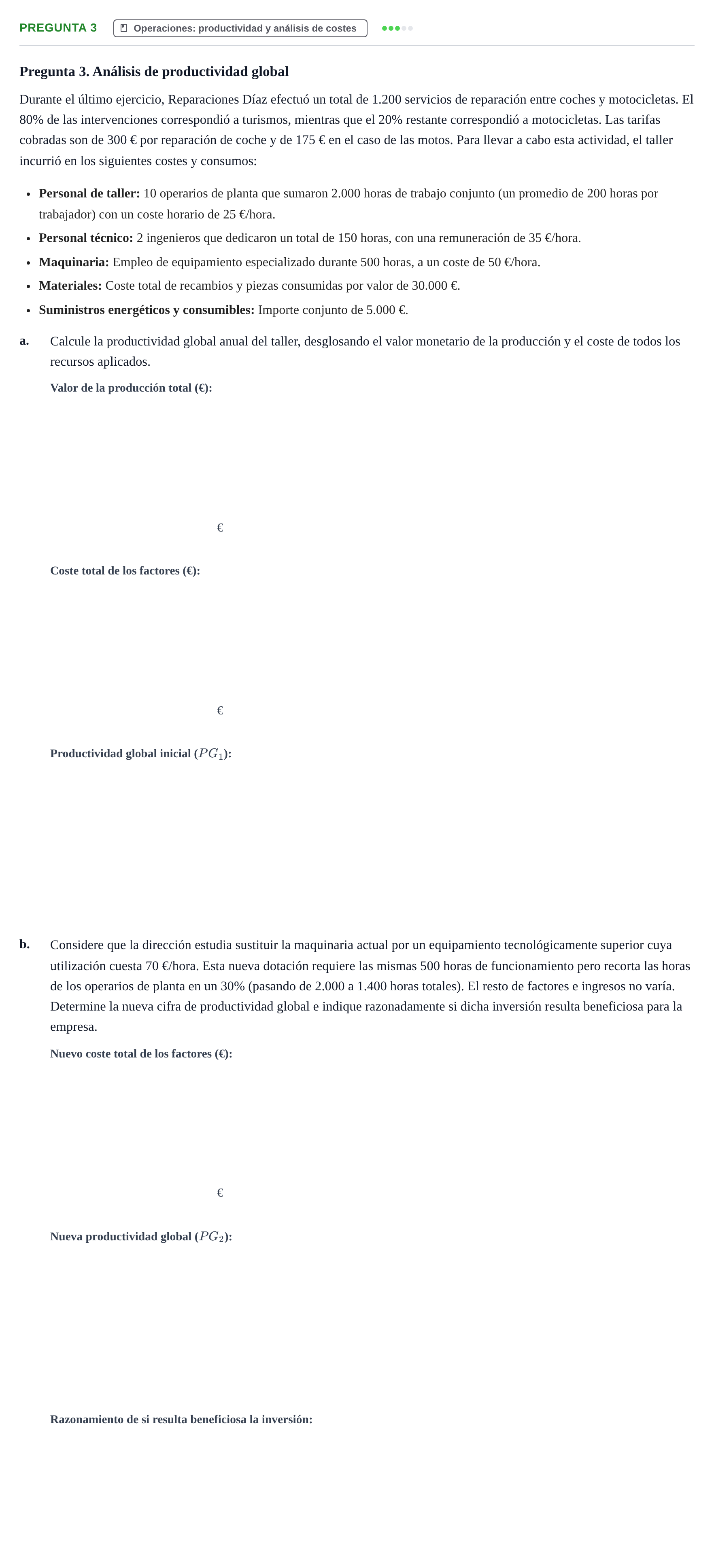 Enunciado: Pregunta 3 · Introducción a la Empresa UOC Examen Resuelto 2. Reparaciones Díaz