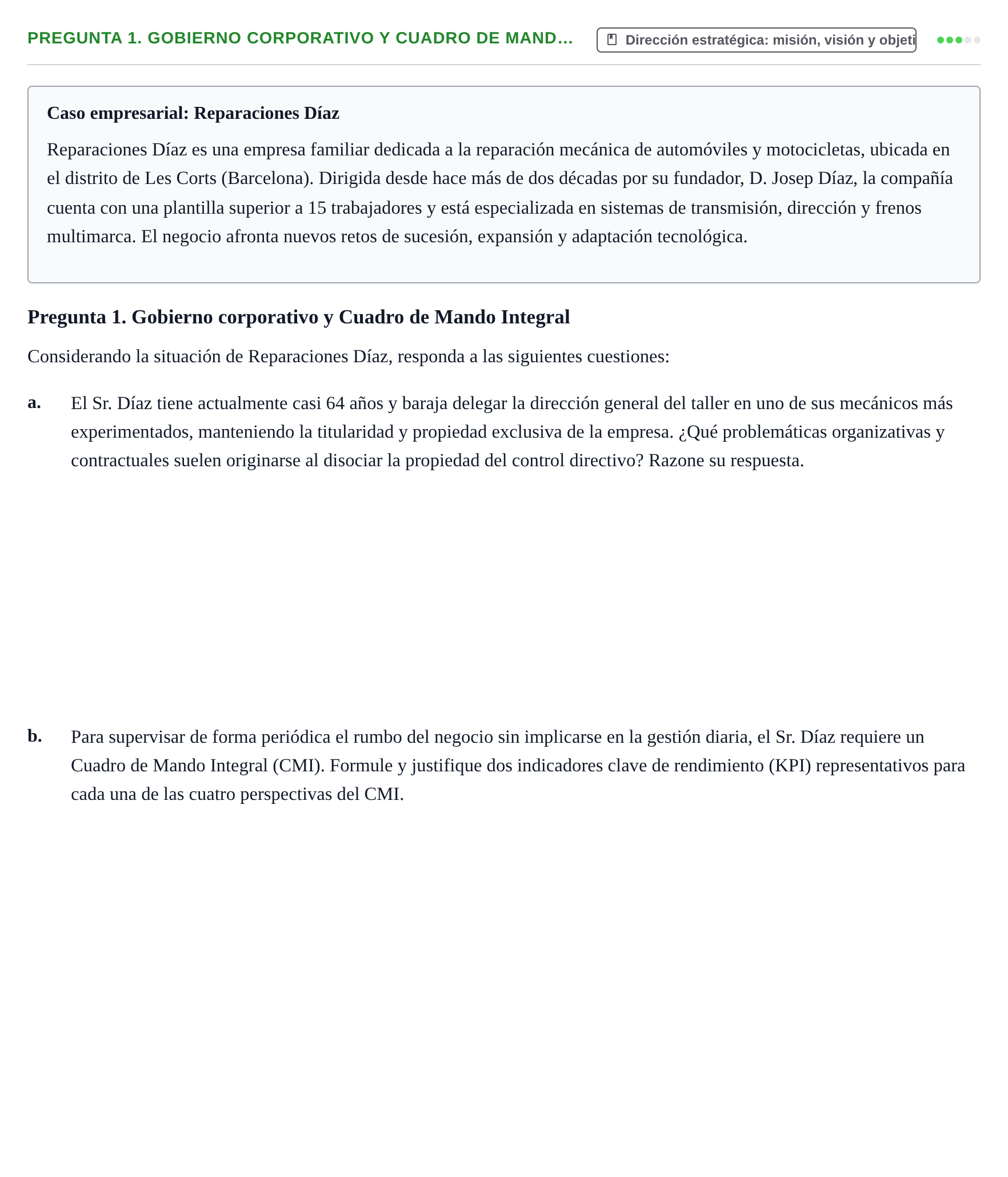 Enunciado: Pregunta 1. Gobierno corporativo y Cuadro de Mand… · Introducción a la Empresa UOC Examen Convocatoria Ordinaria. Reparaciones Díaz