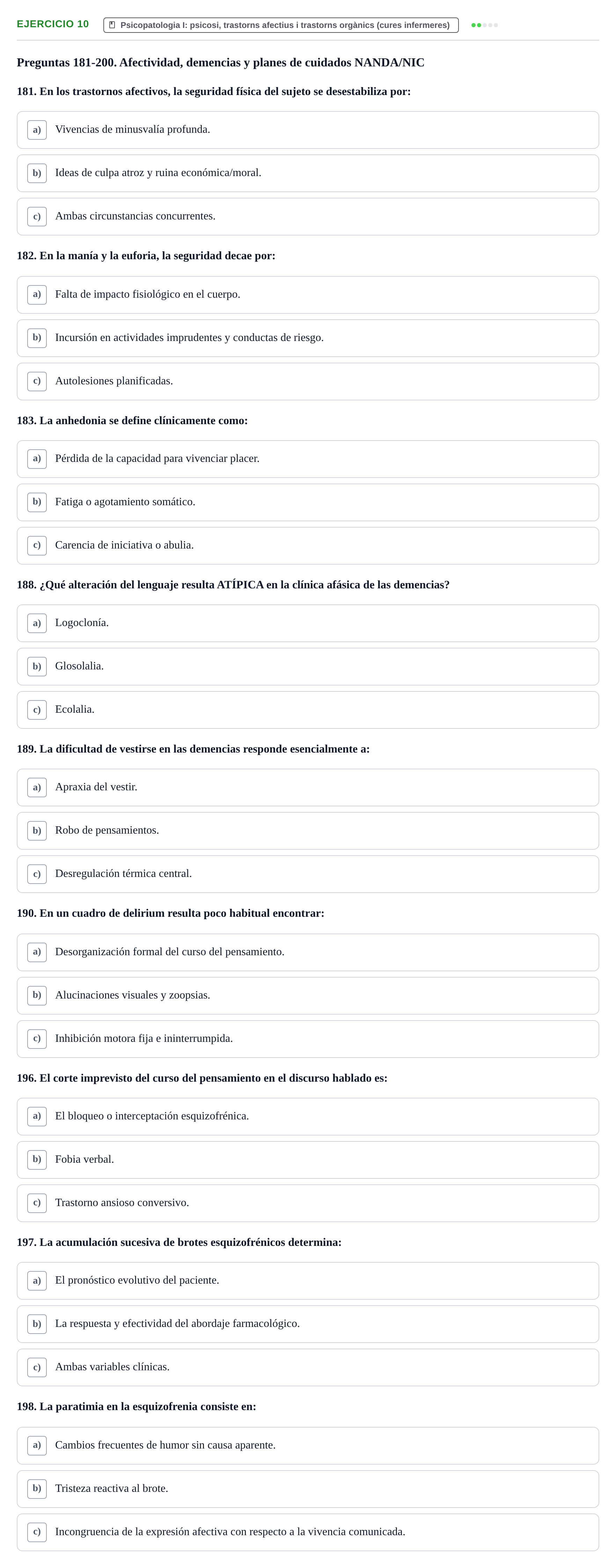 Enunciado: Ejercicio 10 - Psicopatologia I · Ciències Psicosocials Aplicades a la Salut UB Examen de Ciencias Psicosociales y Salud Mental (4.º Semestre)