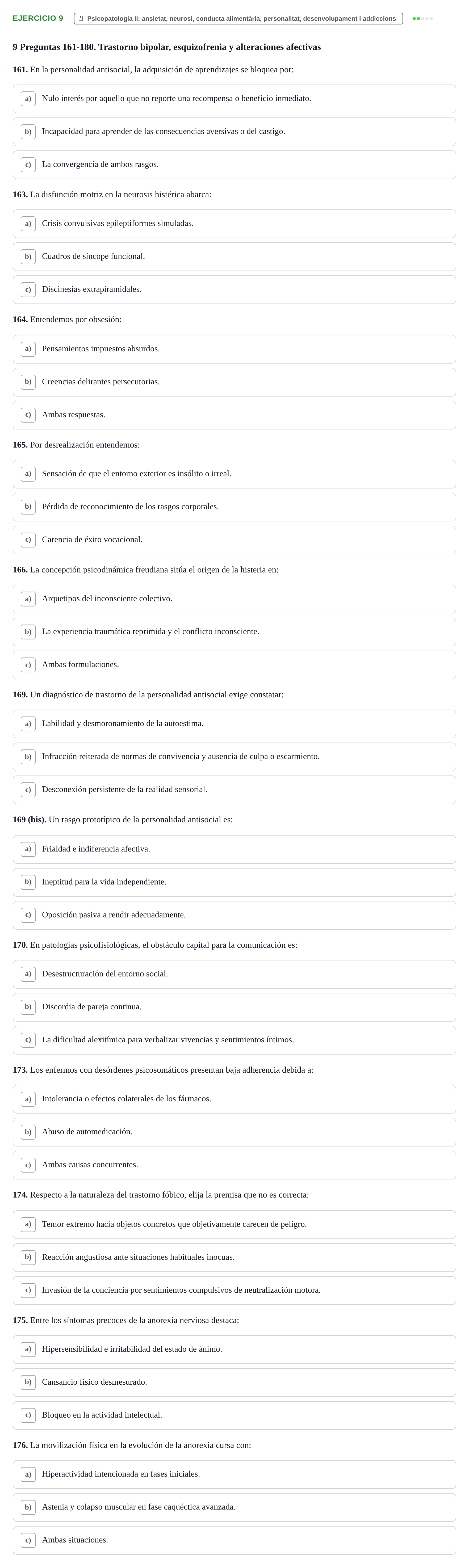 Enunciado: Ejercicio 9 - Psicopatologia II · Ciències Psicosocials Aplicades a la Salut UB Examen de Ciencias Psicosociales y Salud Mental (4.º Semestre)