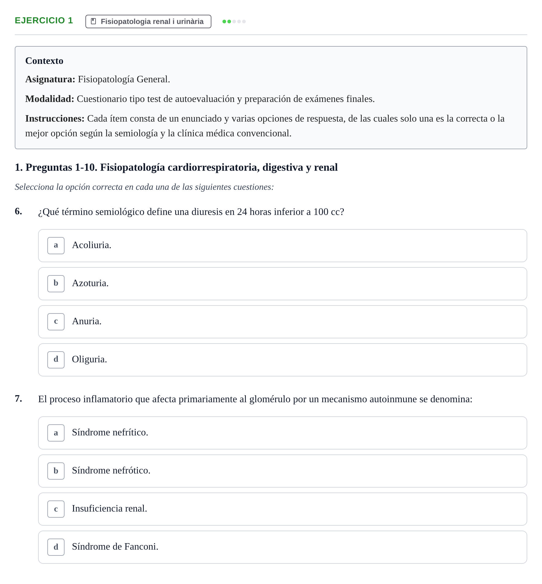 Enunciado: Ejercicio 1 - Fisiopatologia renal · Fisiopatologia. Diagnòstic per la imatge UB Examen recopilatorio de Fisiopatología General