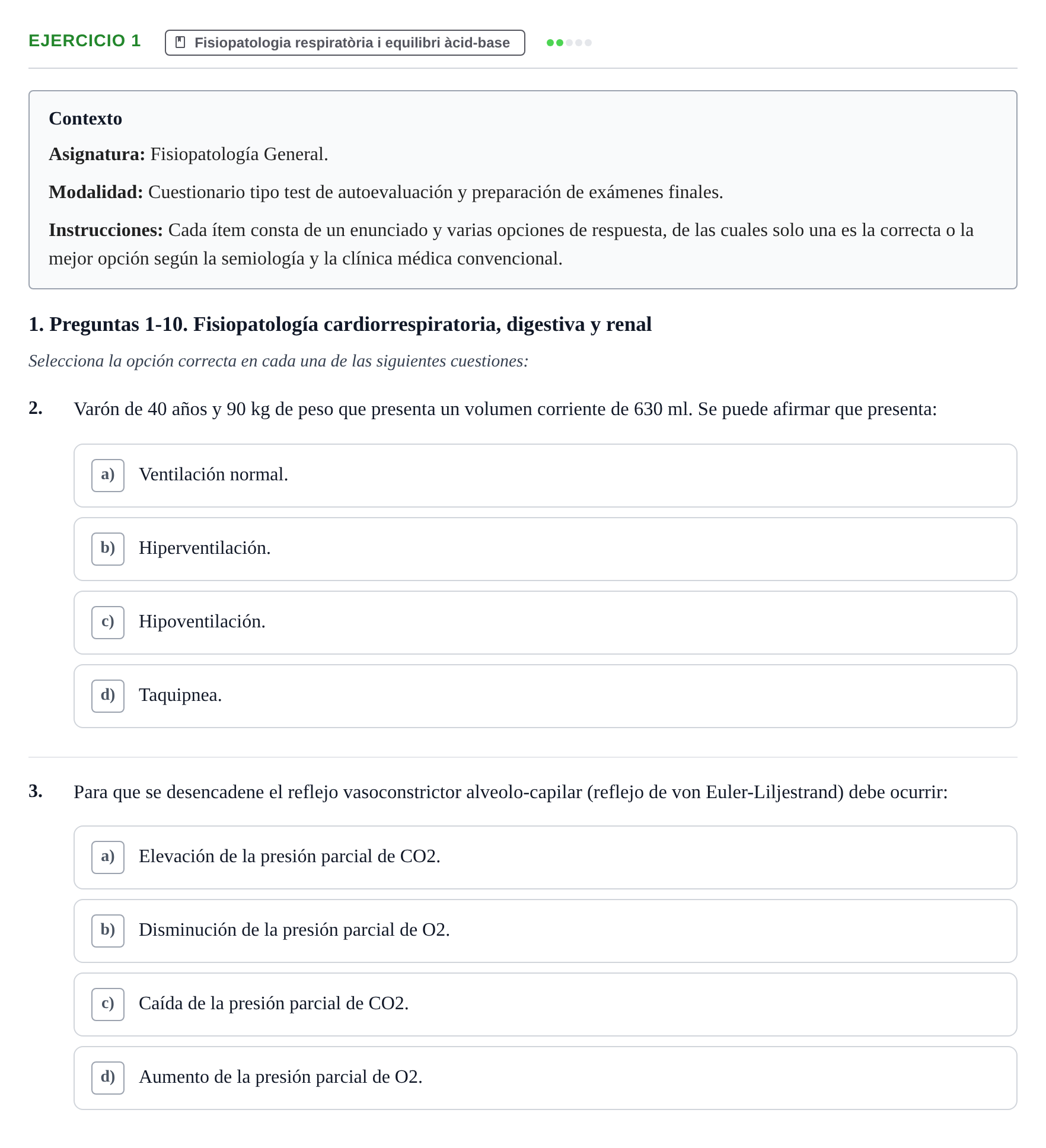 Enunciado: Ejercicio 1 - Fisiopatologia respiratòria · Fisiopatologia. Diagnòstic per la imatge UB Examen recopilatorio de Fisiopatología General