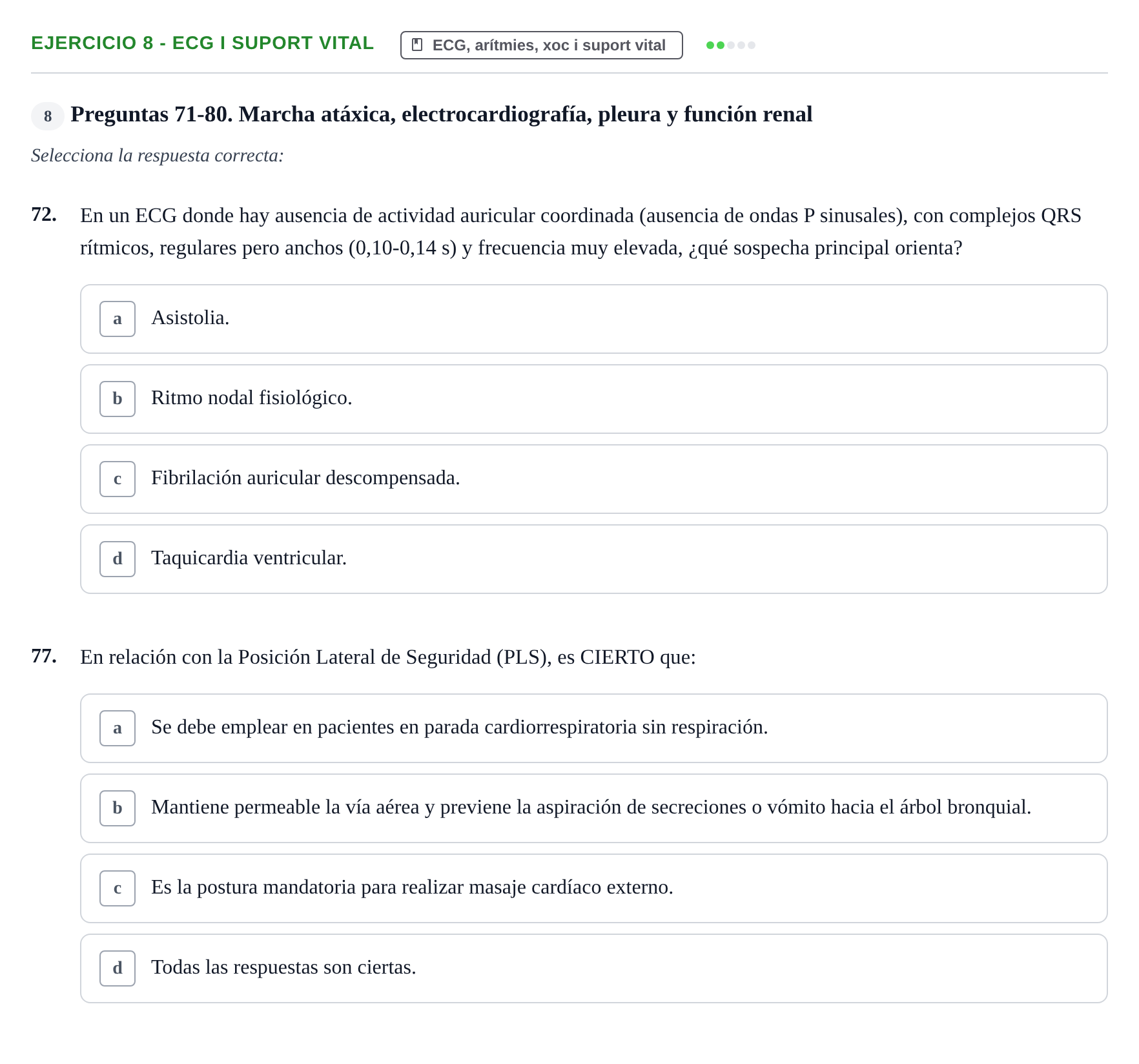 Enunciado: Ejercicio 8 - ECG i suport vital · Fisiopatologia. Diagnòstic per la imatge UB Examen recopilatorio de Fisiopatología General