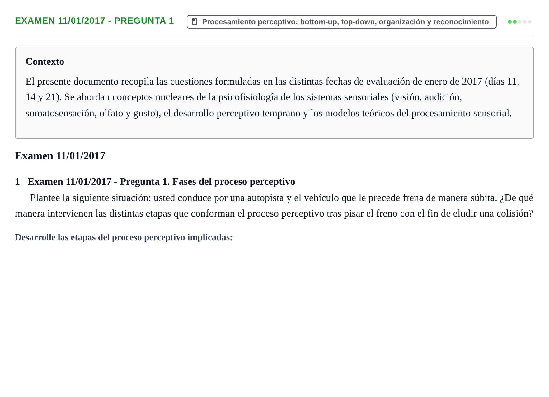 Enunciado: Ejercicio Examen 11/01/2017 - Pregunta 1 · Psicología de la Percepción y la Emoción UOC 2017