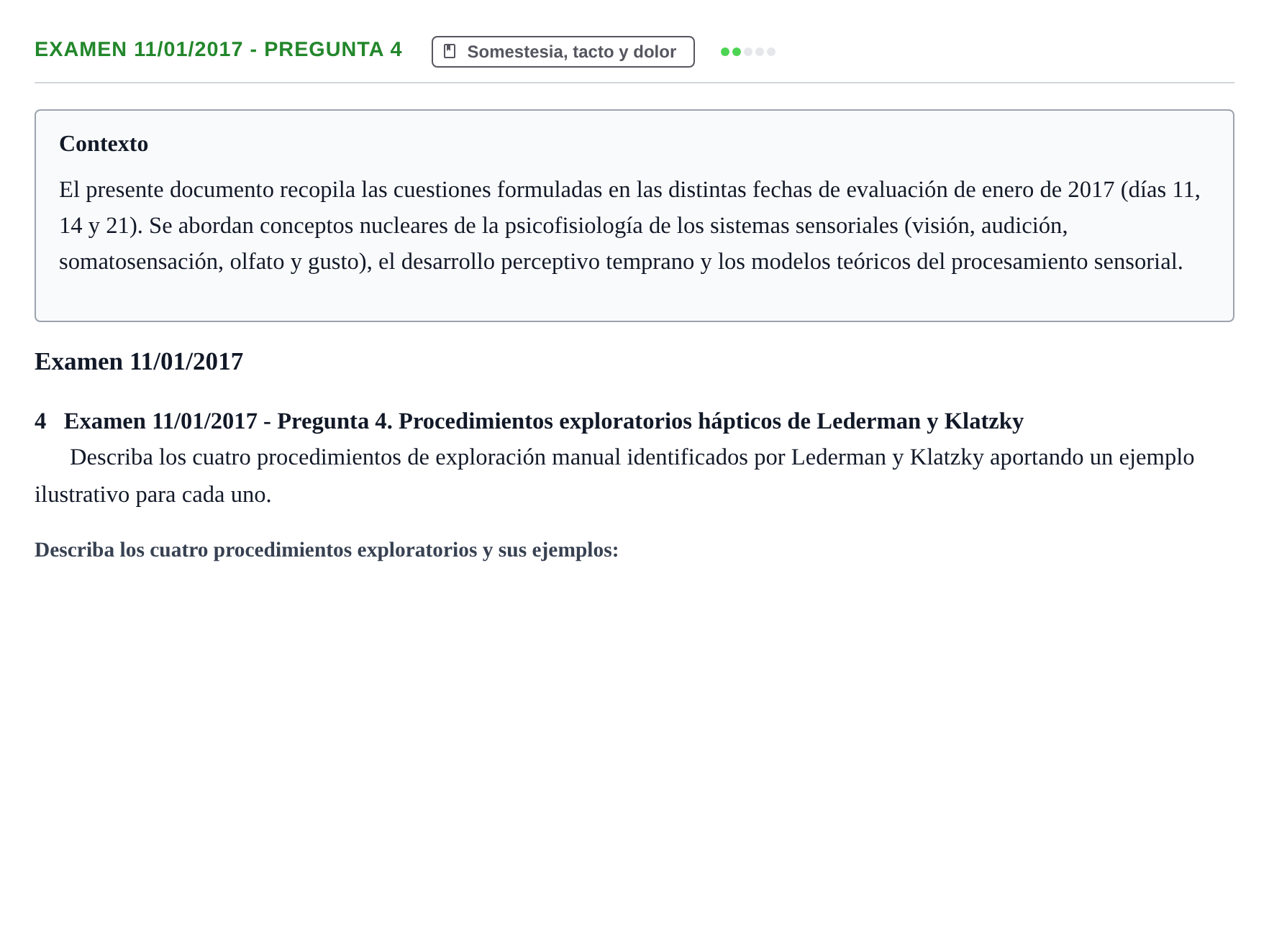 Enunciado: Ejercicio Examen 11/01/2017 - Pregunta 4 · Psicología de la Percepción y la Emoción UOC 2017