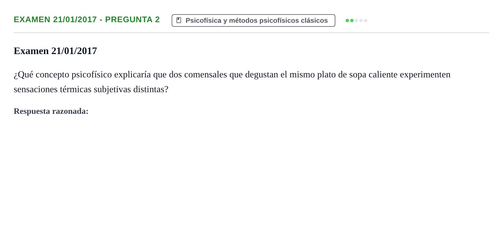Enunciado: Ejercicio Examen 21/01/2017 - Pregunta 2 · Psicología de la Percepción y la Emoción UOC 2017