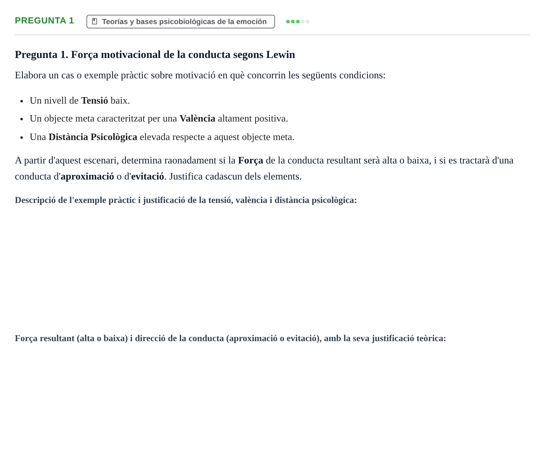 Enunciado: Pregunta 1 · Psicología de la Percepción y la Emoción UOC Examen / Prova de Síntesi - Torn 3