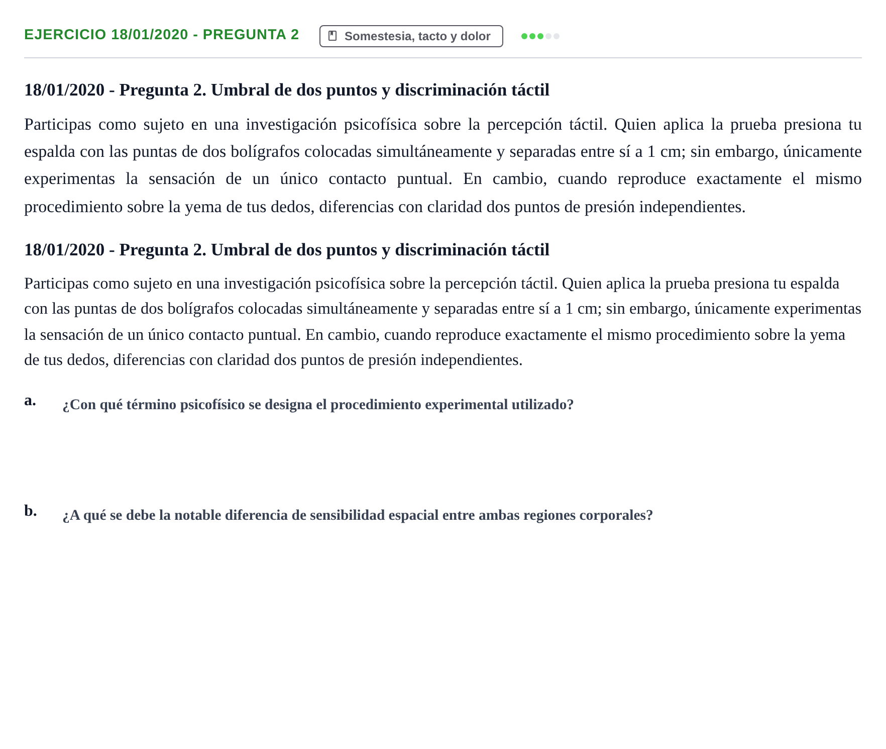 Enunciado: Ejercicio 18/01/2020 - Pregunta 2 · Psicología de la Percepción y la Emoción UOC 2020