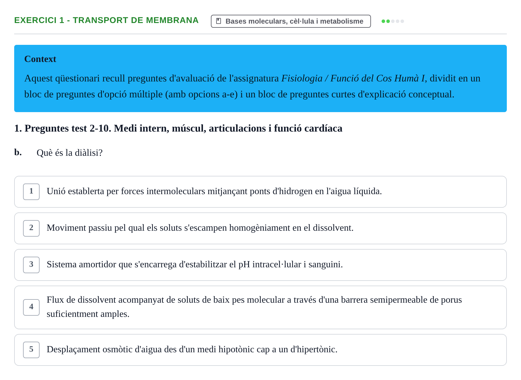Enunciado: Ejercicio 1 - Transport de membrana · Funció del Cos Humà I UVIC Recull d'activitats d'avaluació: Fisiologia del Cos Humà I