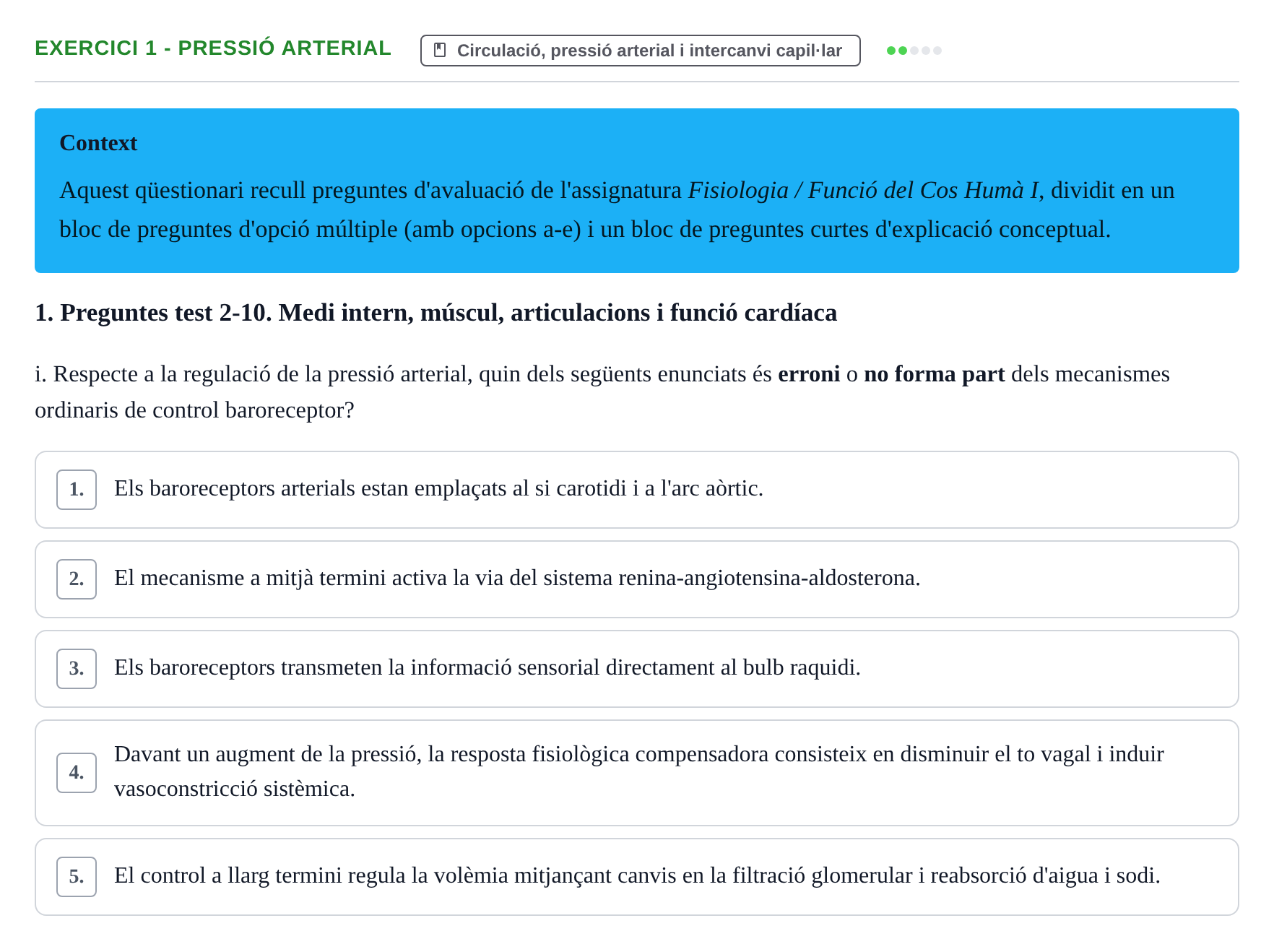 Enunciado: Ejercicio 1 - Pressió arterial · Funció del Cos Humà I UVIC Recull d'activitats d'avaluació: Fisiologia del Cos Humà I