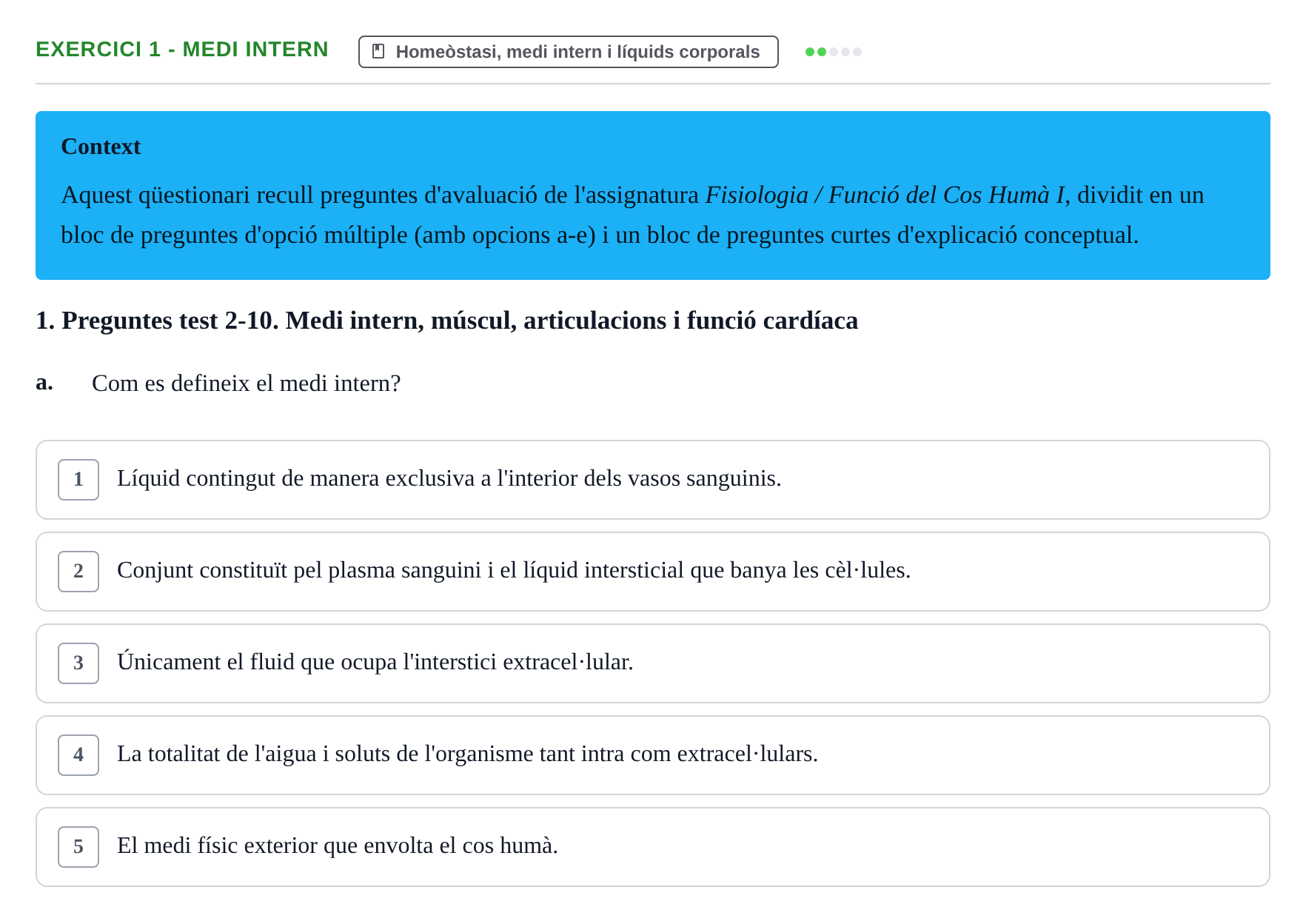 Enunciado: Ejercicio 1 - Medi intern · Funció del Cos Humà I UVIC Recull d'activitats d'avaluació: Fisiologia del Cos Humà I