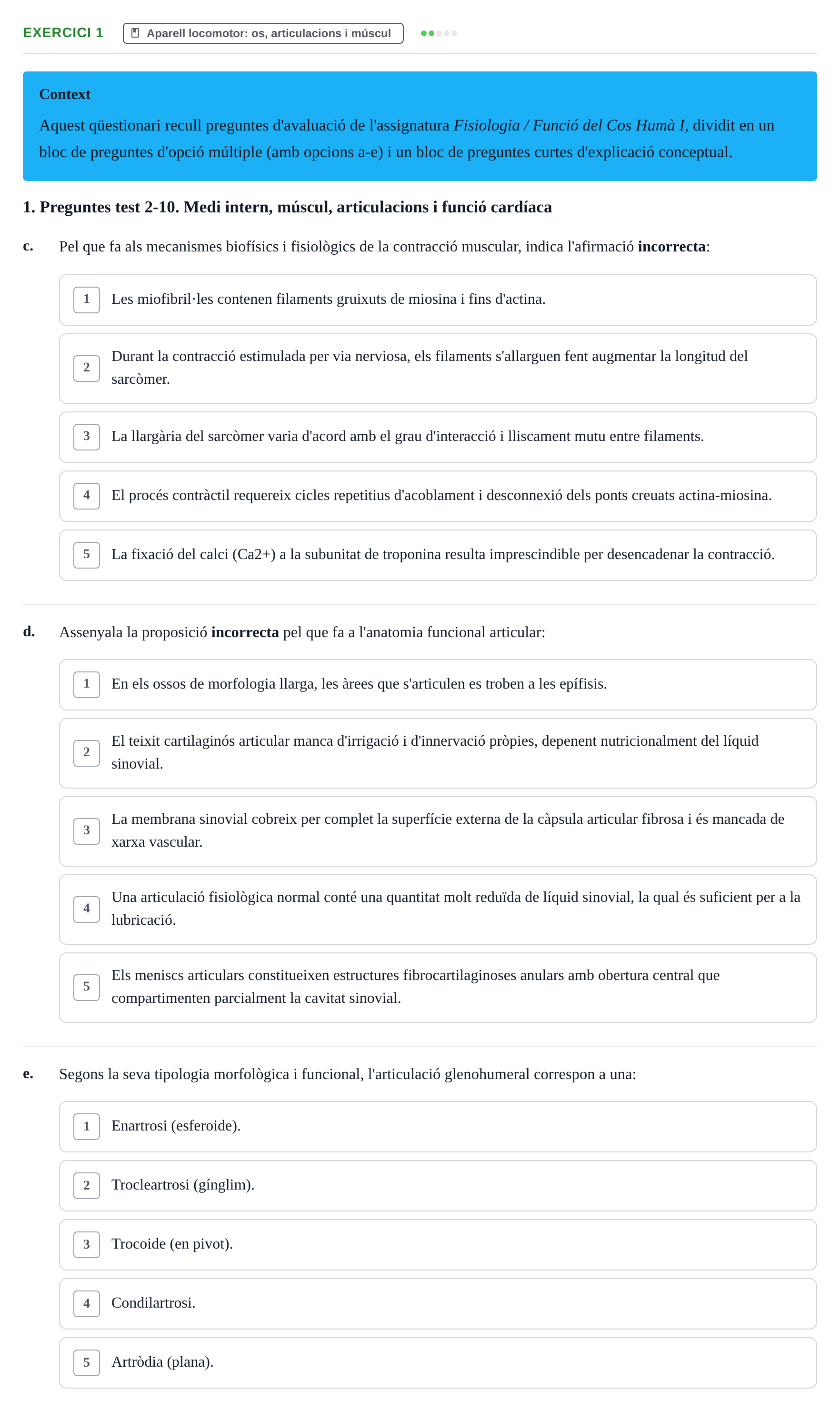 Enunciado: Ejercicio 1 - Aparell locomotor · Funció del Cos Humà I UVIC Recull d'activitats d'avaluació: Fisiologia del Cos Humà I