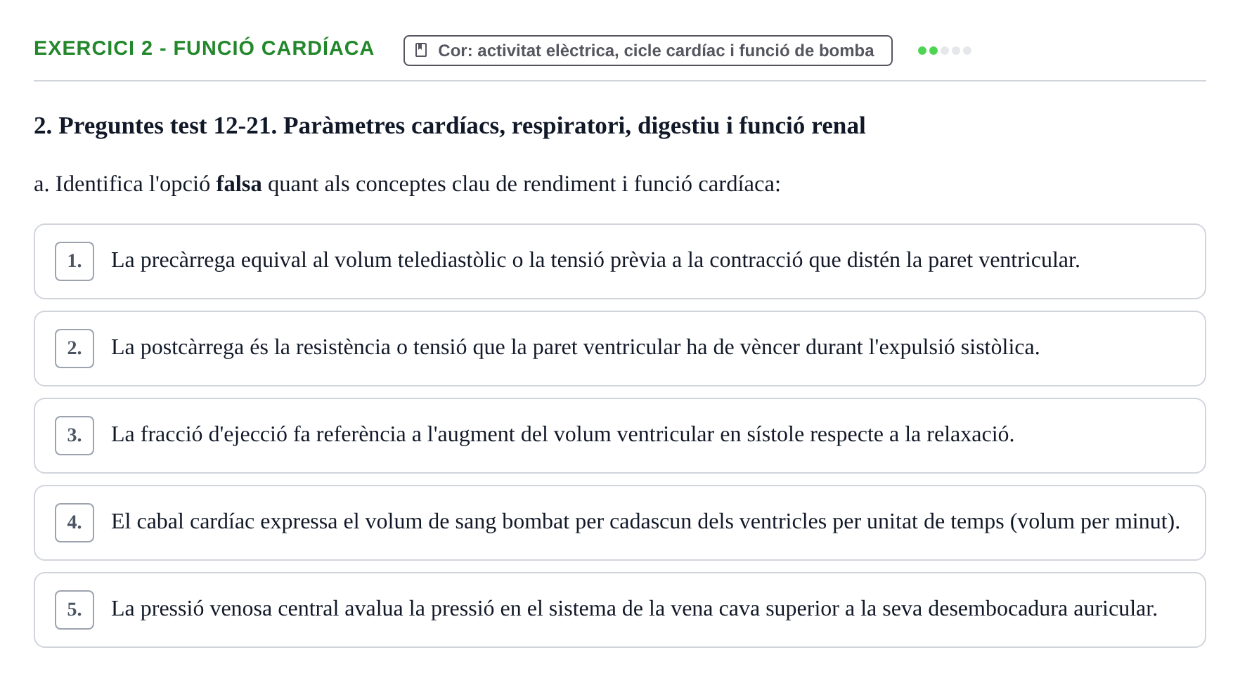 Enunciado: Ejercicio 2 - Funció cardíaca · Funció del Cos Humà I UVIC Recull d'activitats d'avaluació: Fisiologia del Cos Humà I