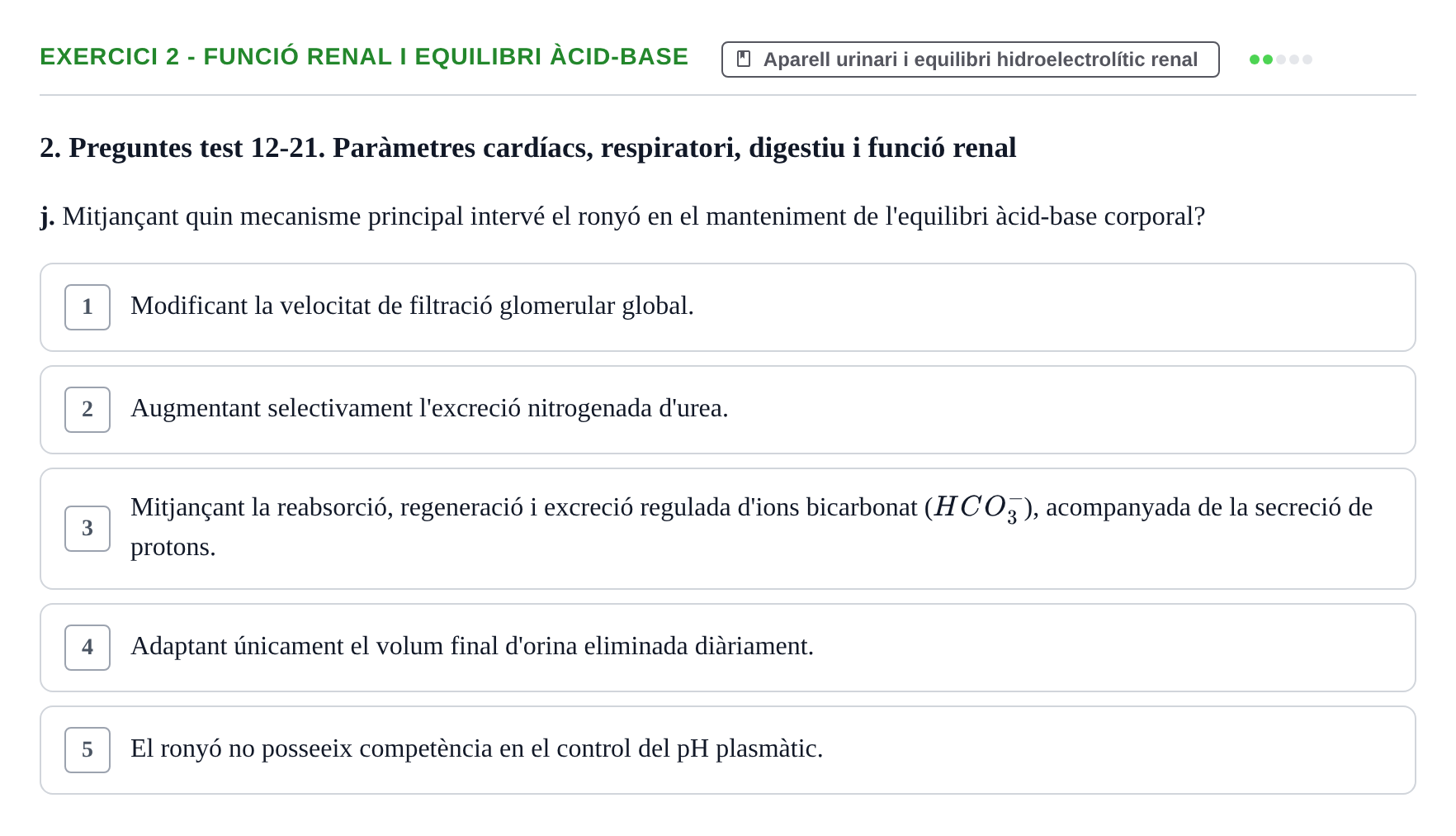 Enunciado: Ejercicio 2 - Funció renal i equilibri àcid-base · Funció del Cos Humà I UVIC Recull d'activitats d'avaluació: Fisiologia del Cos Humà I