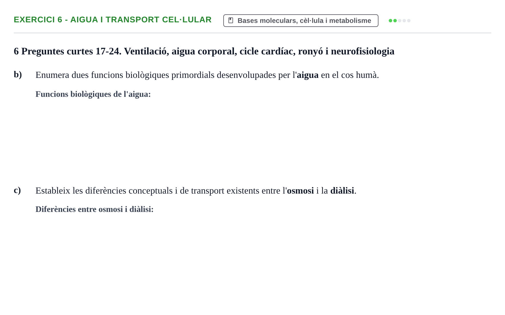 Enunciado: Ejercicio 6 - Aigua i transport cel·lular · Funció del Cos Humà I UVIC Recull d'activitats d'avaluació: Fisiologia del Cos Humà I