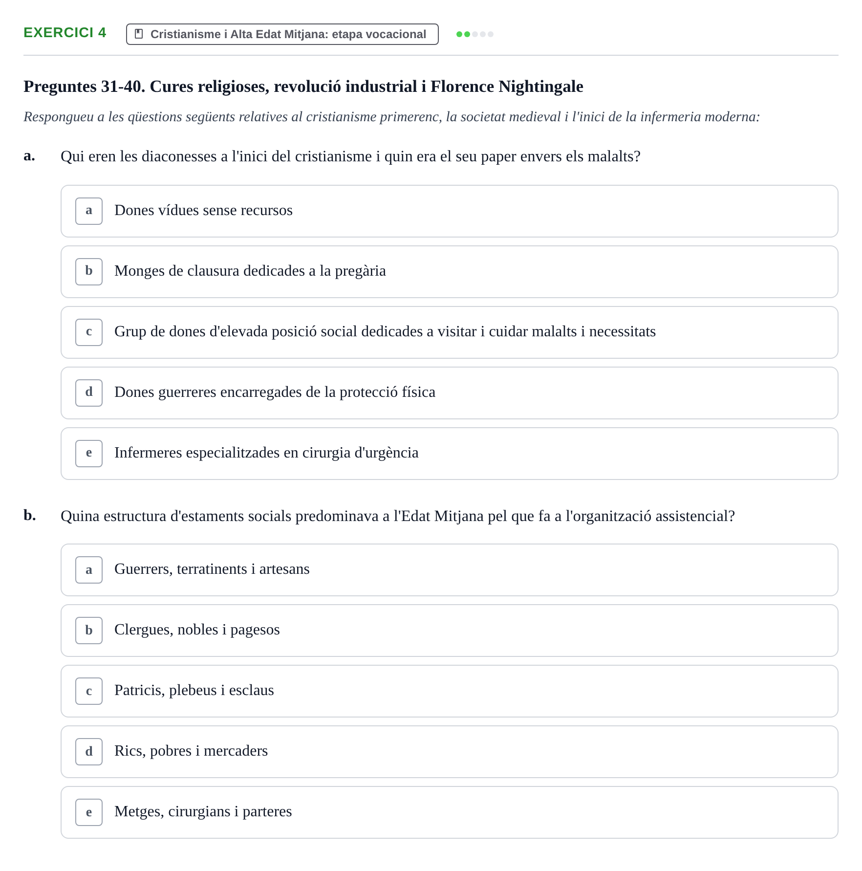 Enunciado: Ejercicio 4 - Cristianisme i Alta Edat Mitjana: etapa vocac… · Evolució Històrica i Filosòfica de la Cura UPF Banc de preguntes d'examen: Evolució Històrica i Filosòfica de la Cura