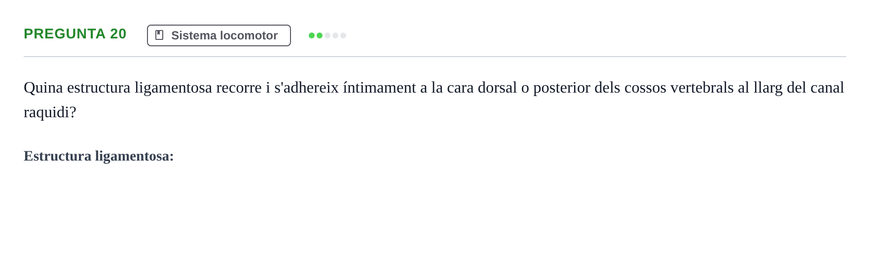 Enunciado: Pregunta 20 · Anatomía Humana UB Examen 1. Anatomia Humana