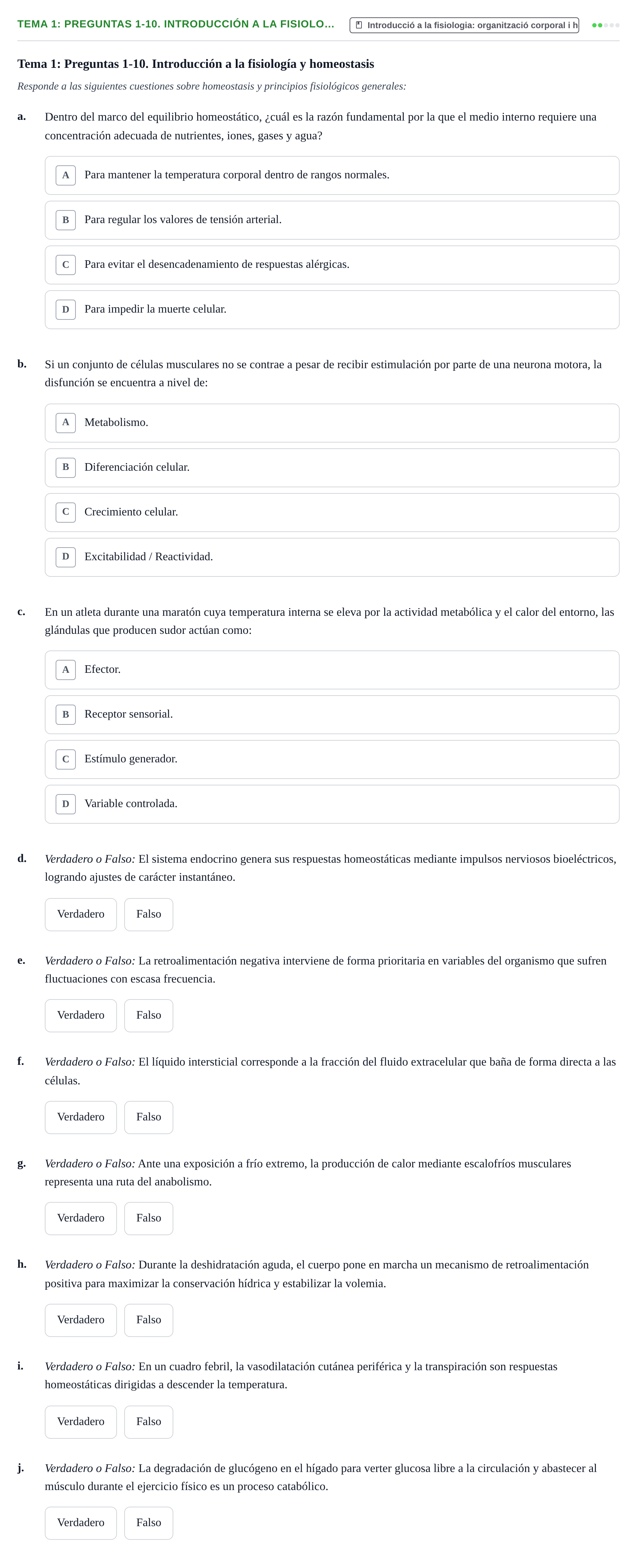 Enunciado: Tema 1: Preguntas 1-10. Introducción a la fisiolo…