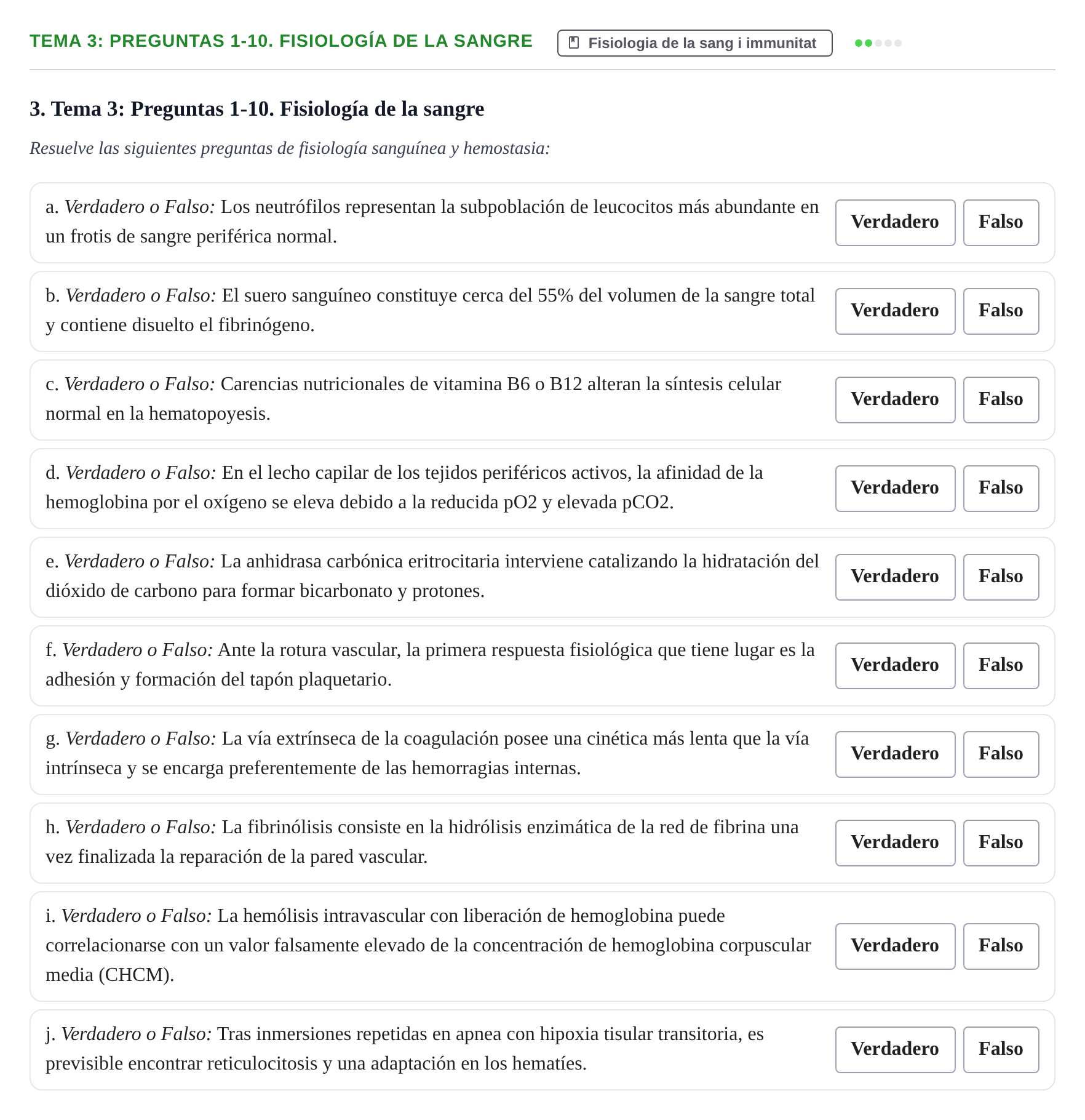 Enunciado: Tema 3: Preguntas 1-10. Fisiología de la sangre