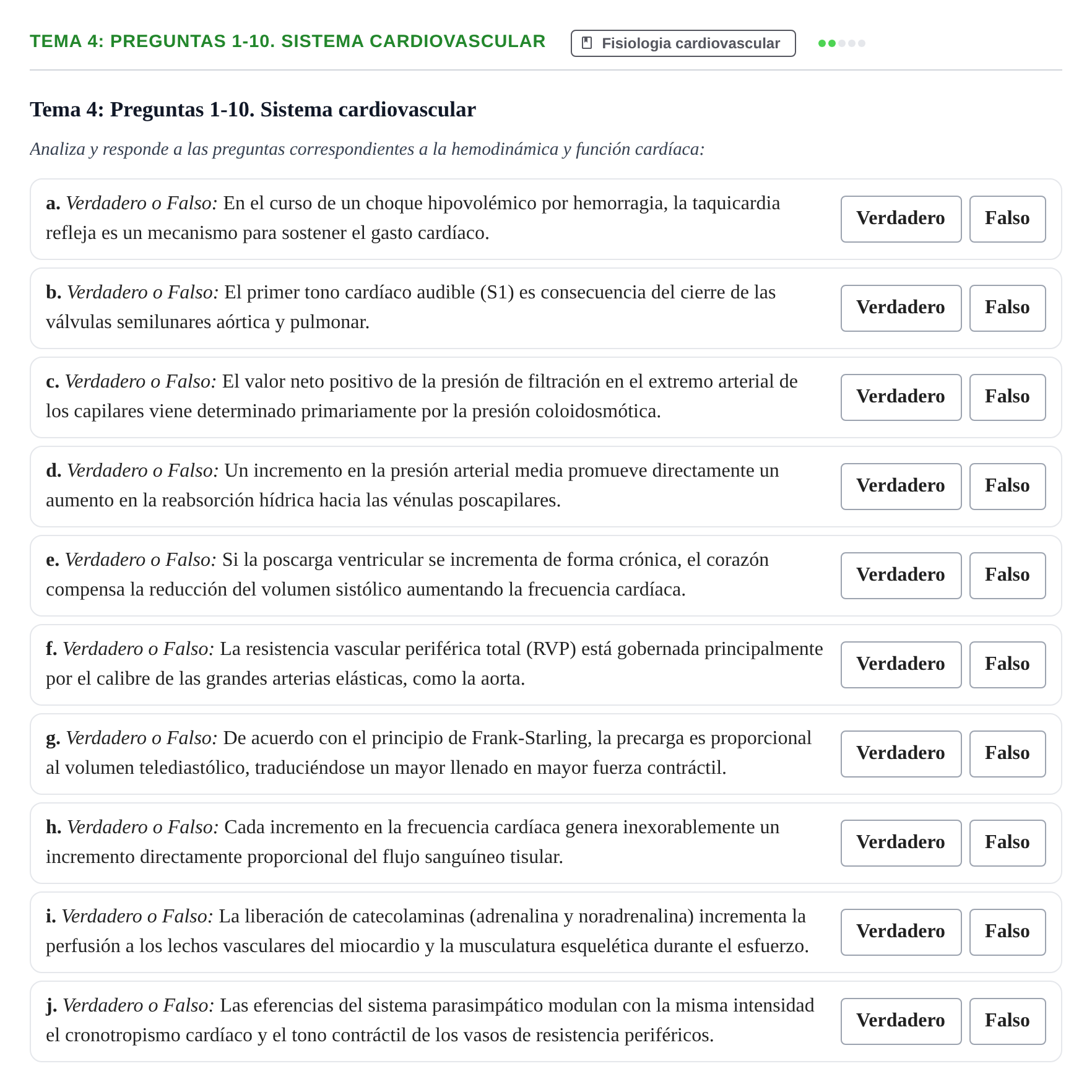 Enunciado: Tema 4: Preguntas 1-10. Sistema cardiovascular
