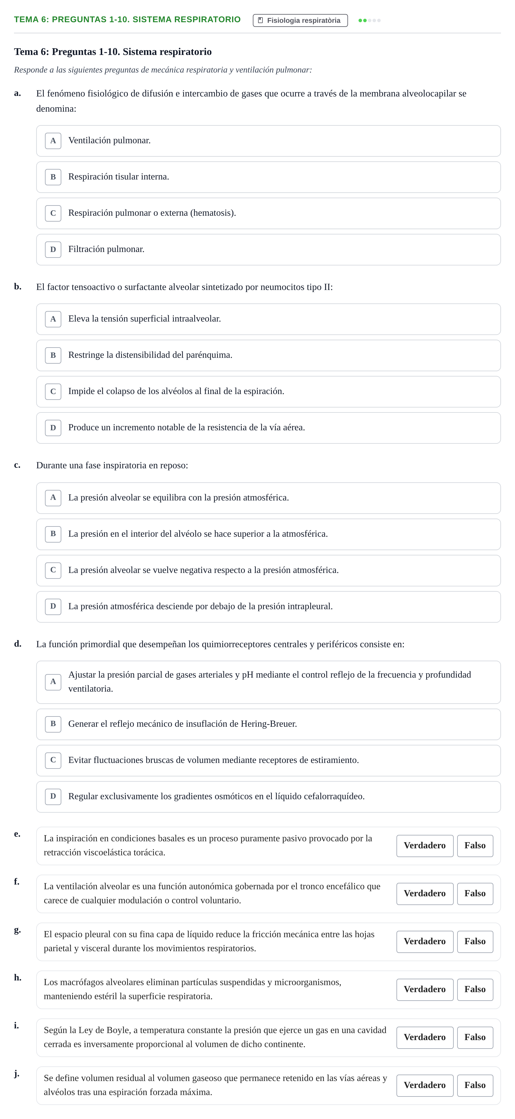 Enunciado: Tema 6: Preguntas 1-10. Sistema respiratorio