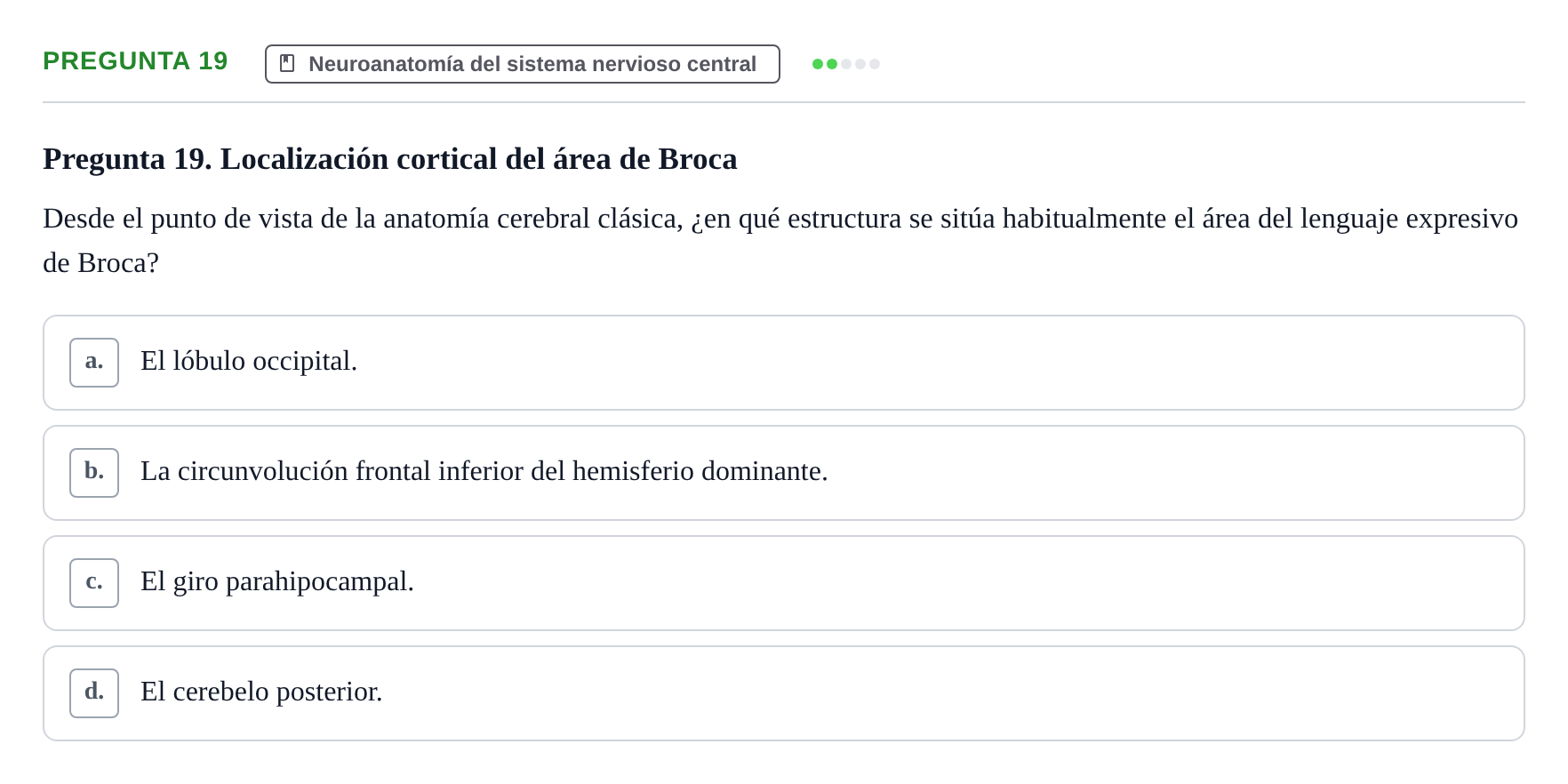 Enunciado: Pregunta 19 · Anatomía Humana UB Juny 2025