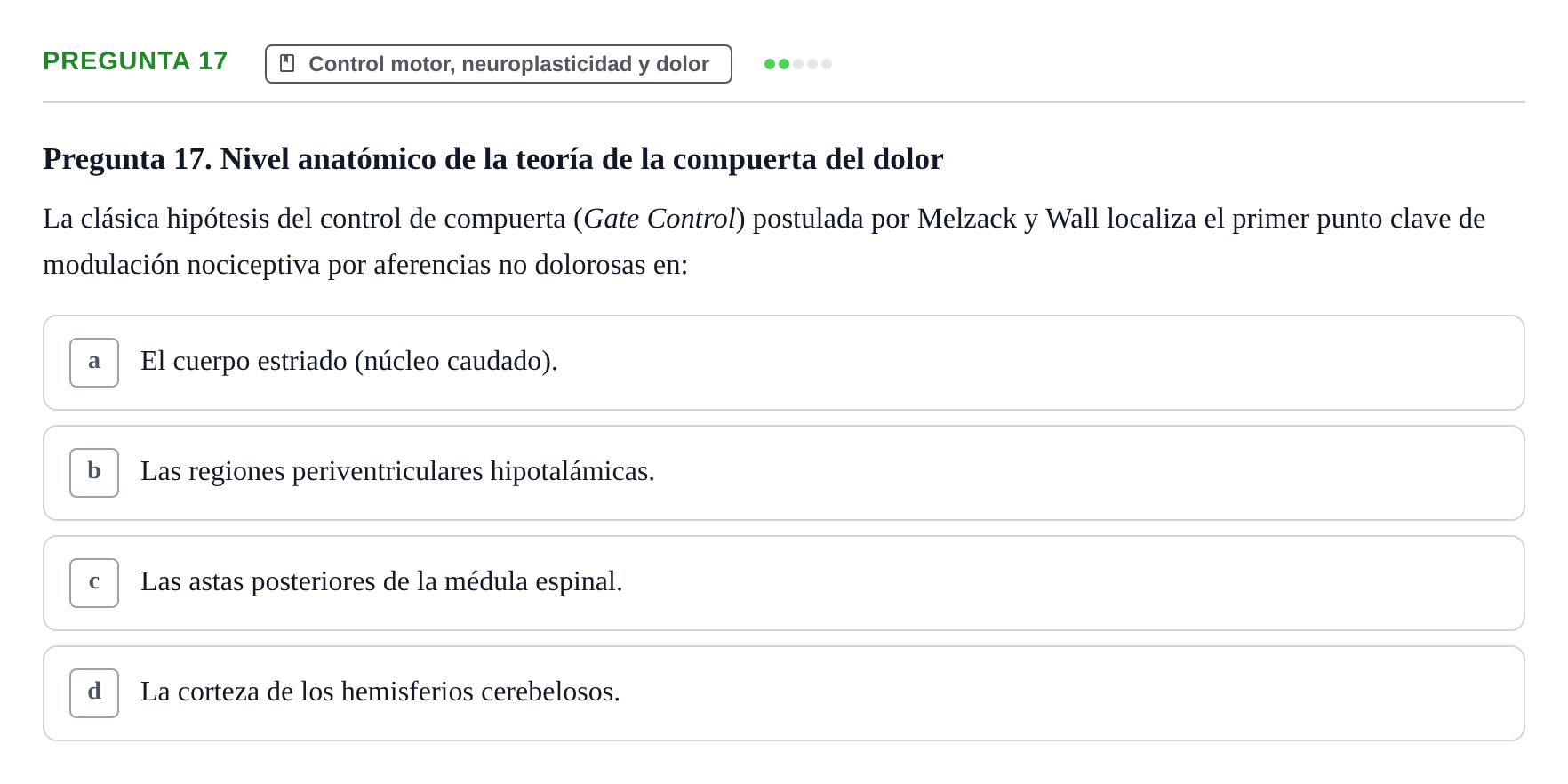 Enunciado: Pregunta 17 · Anatomía Humana UB Juny 2024