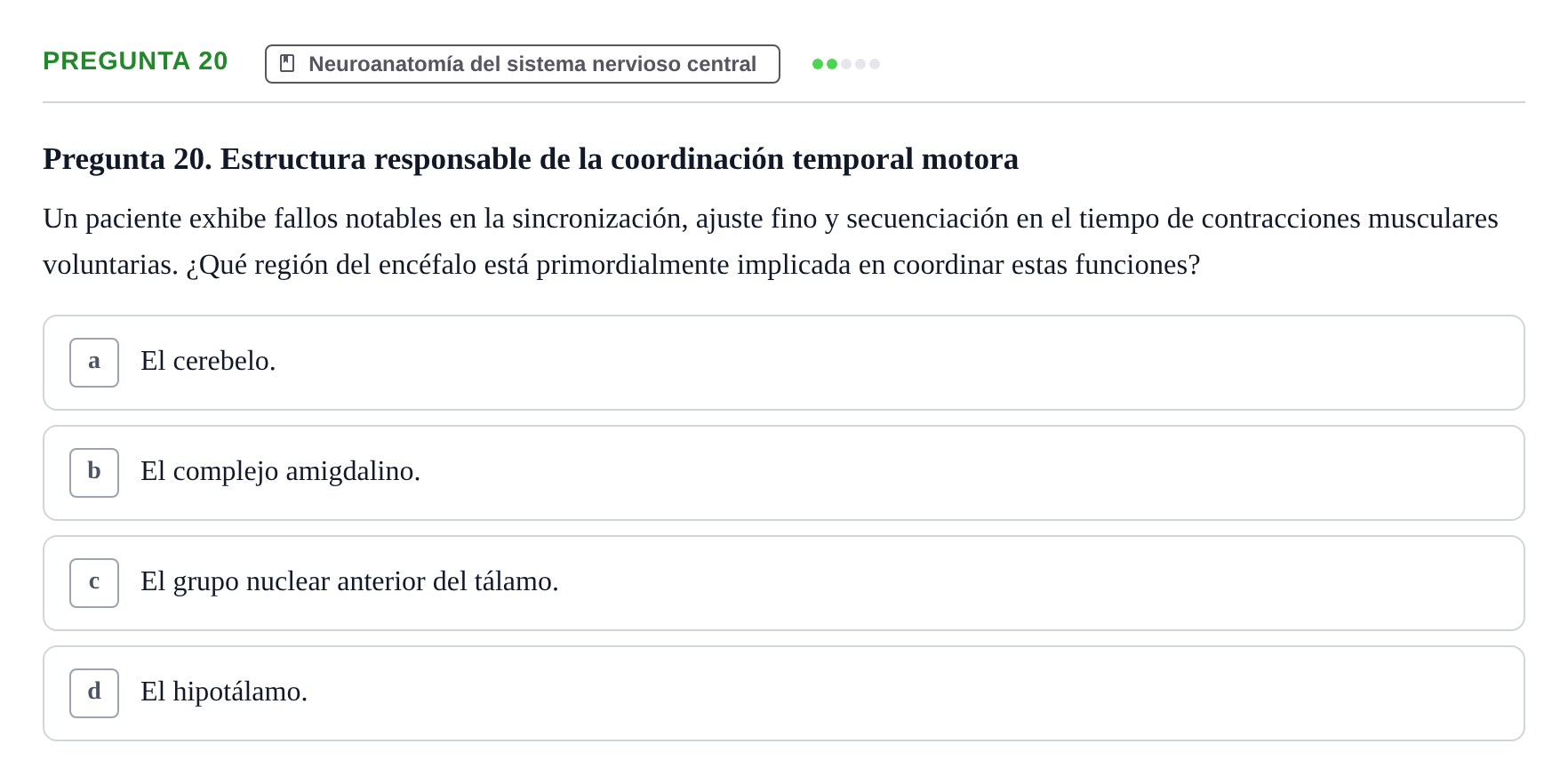 Enunciado: Pregunta 20 · Anatomía Humana UB Juny 2020