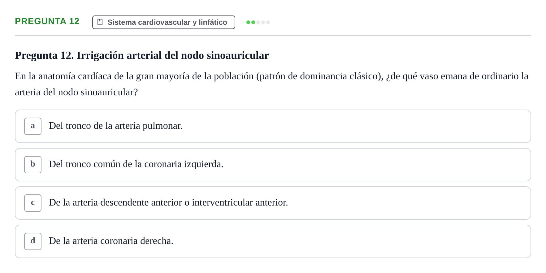 Enunciado: Pregunta 12 · Anatomía Humana UB Juny 2020