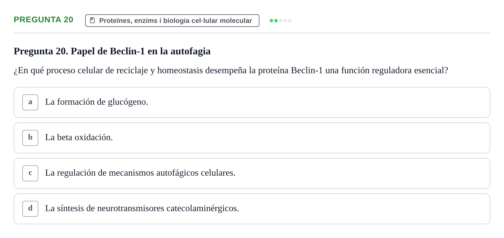 Enunciado: Pregunta 20 · bioquímica i nutrició UB Juny 2022