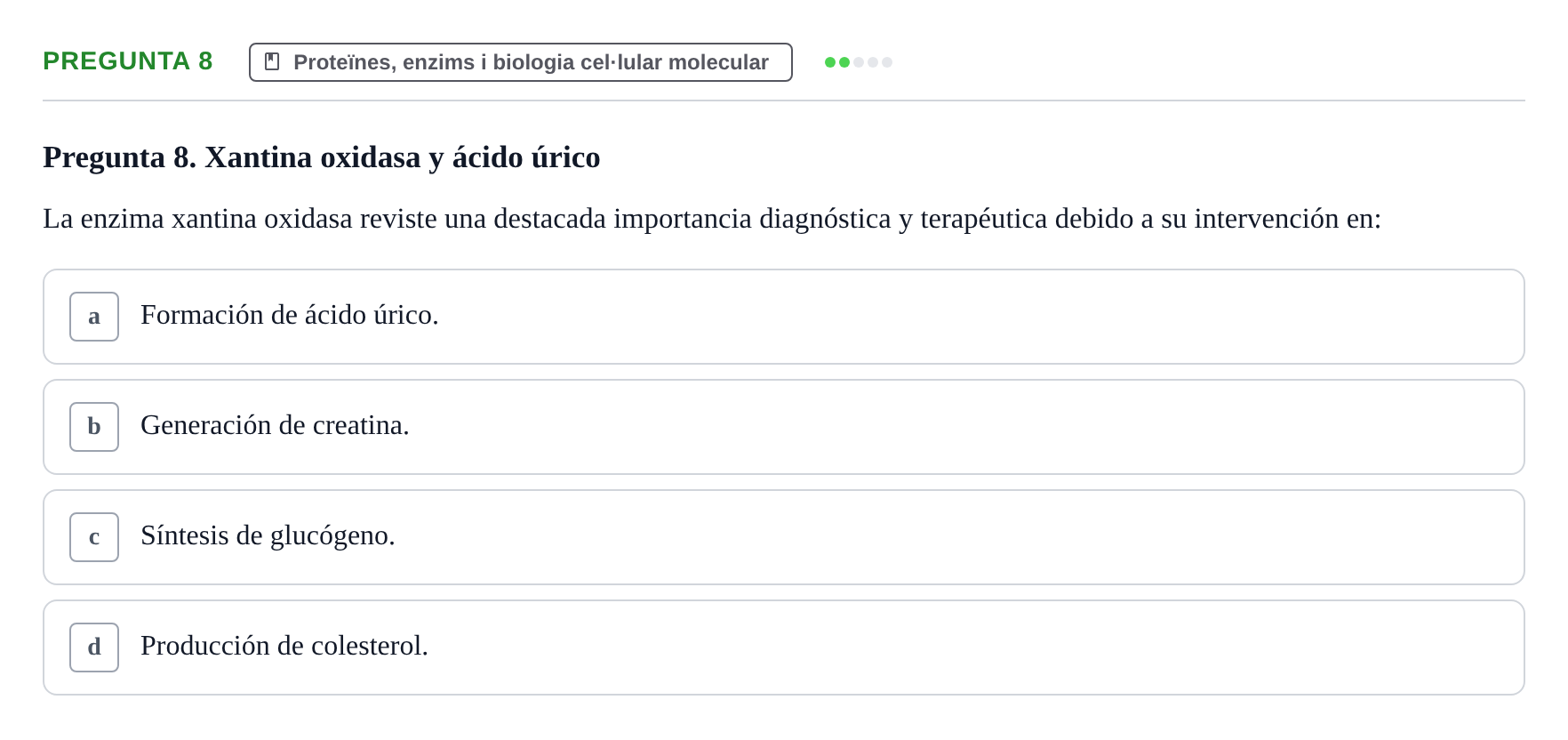Enunciado: Pregunta 8 · bioquímica i nutrició UB Juny 2022