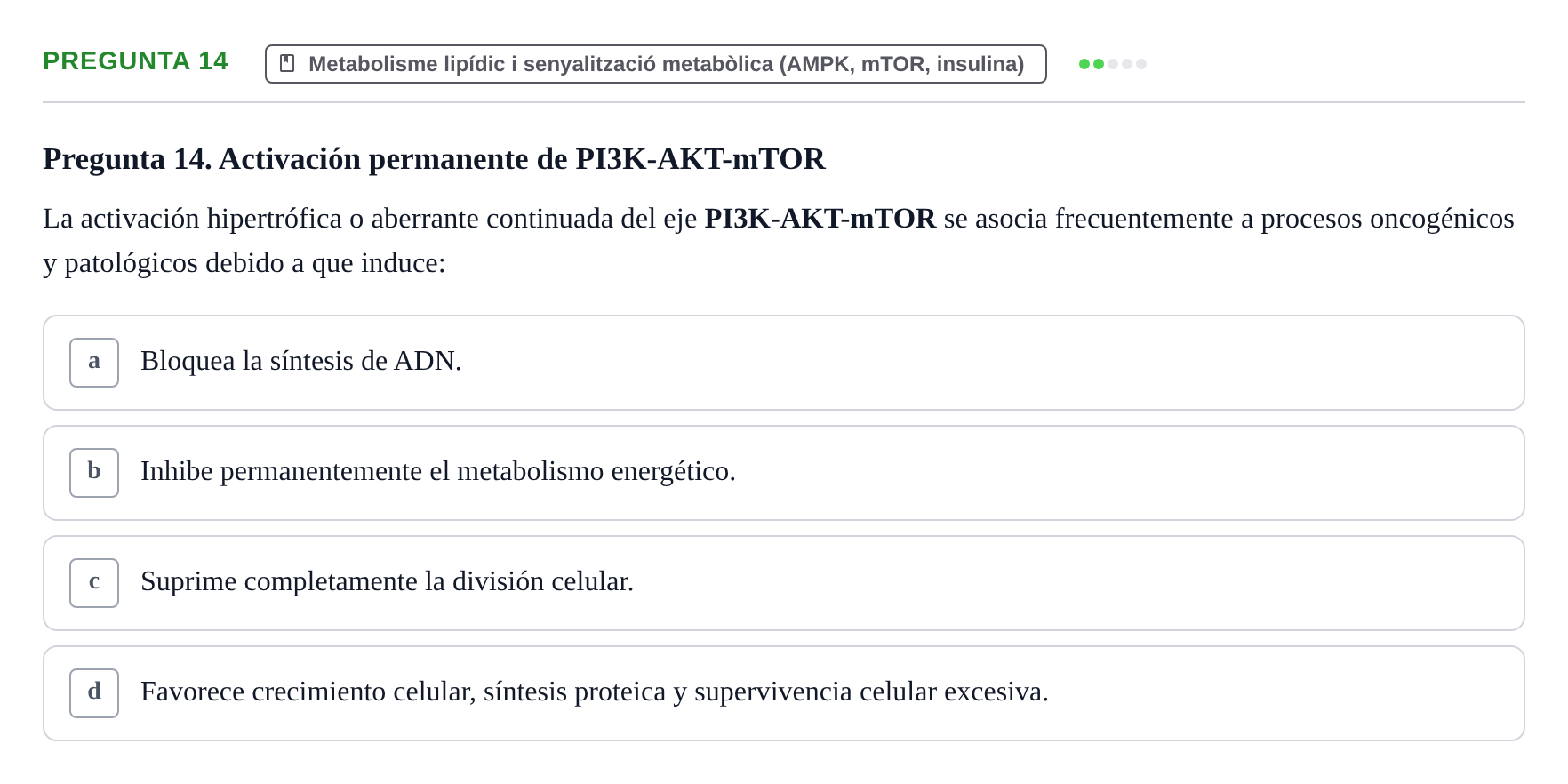 Enunciado: Pregunta 14 · bioquímica i nutrició UB Juny 2023