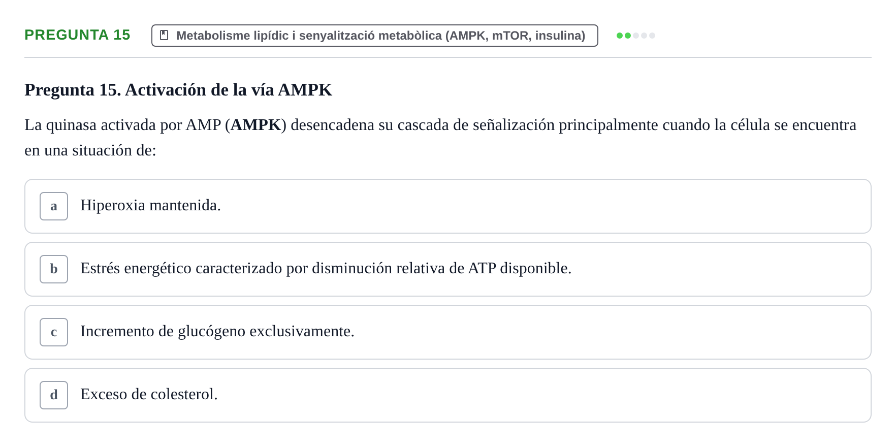 Enunciado: Pregunta 15 · bioquímica i nutrició UB Juny 2023