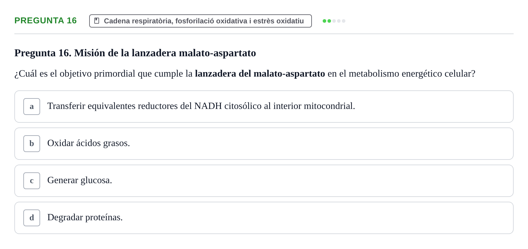Enunciado: Pregunta 16 · bioquímica i nutrició UB Juny 2023