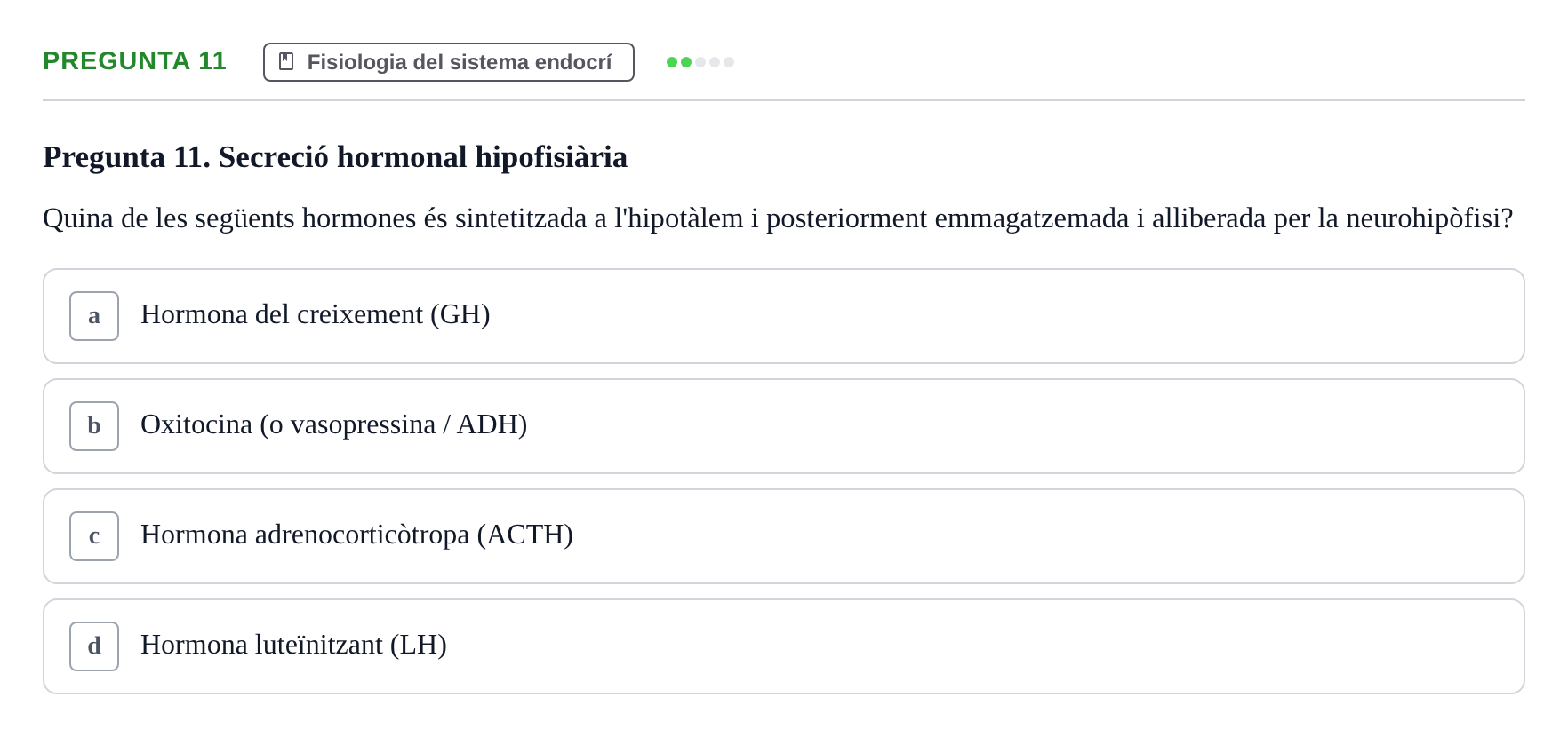 Enunciado: Pregunta 11 · Fisiología UB Examen 3 de Fisiologia