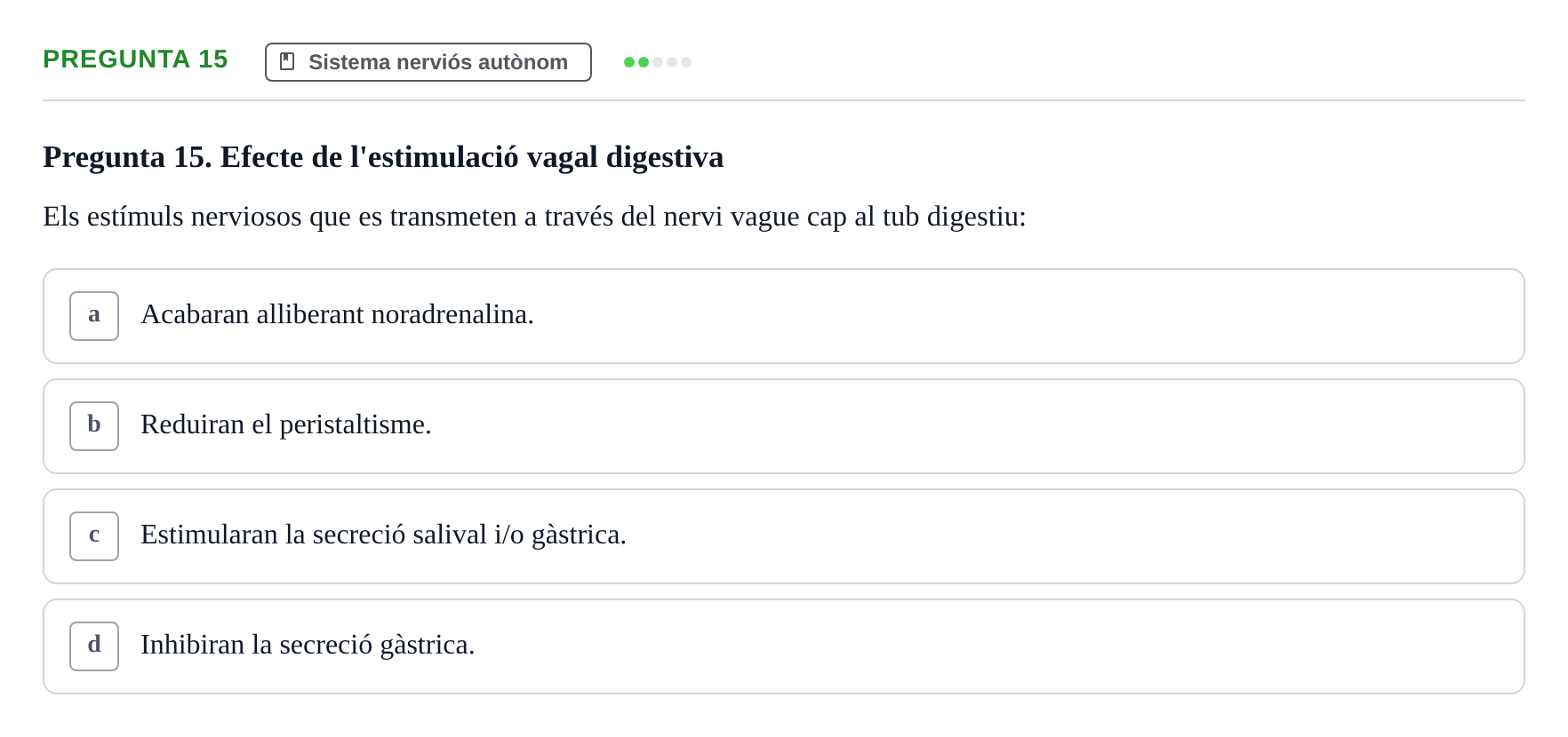 Enunciado: Pregunta 15 · Fisiología UB Examen 3 de Fisiologia