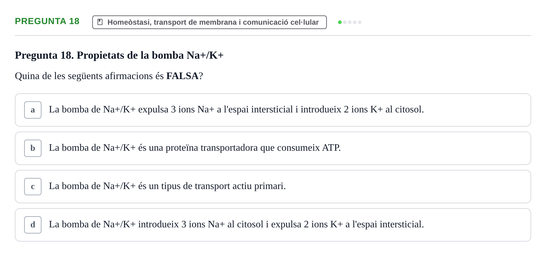 Enunciado: Pregunta 18 · Fisiología UB Examen 3 de Fisiologia